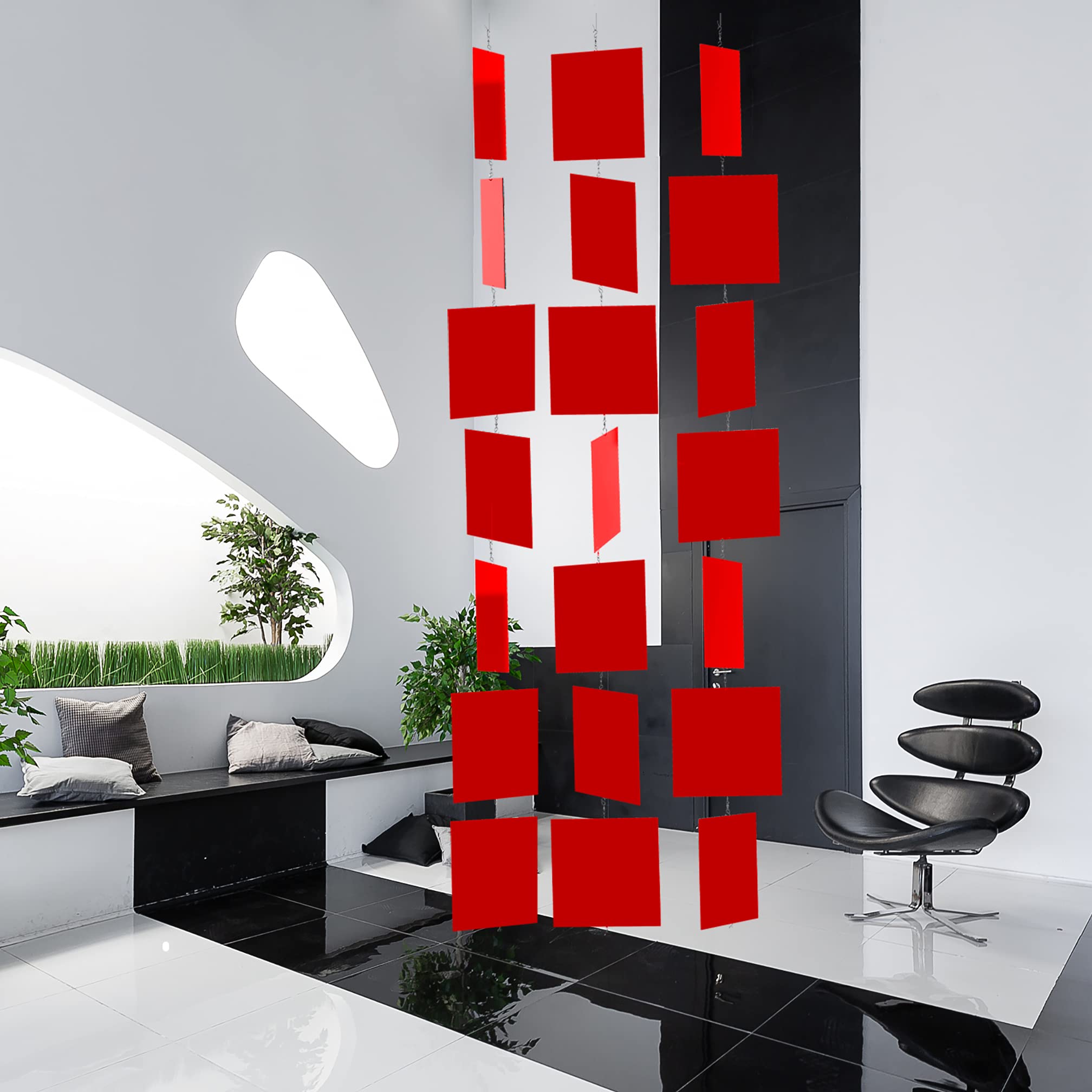 Red MODcast Art Mobile & Room Divider - Mid Century Modern Kinetic Sculpture | 4-Panel (12