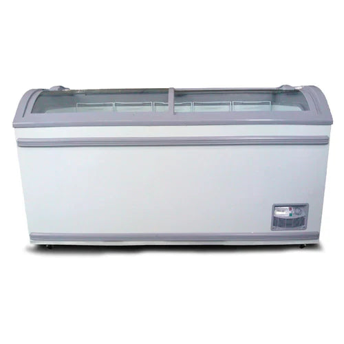 Coldline XS500YX 58-Inch Curved Glass Top Commercial Ice Cream Freezer with LED Lighting & 5 Storage Baskets - Perfect for Ice Cream Shops, Dessert Stores, and Supermarkets