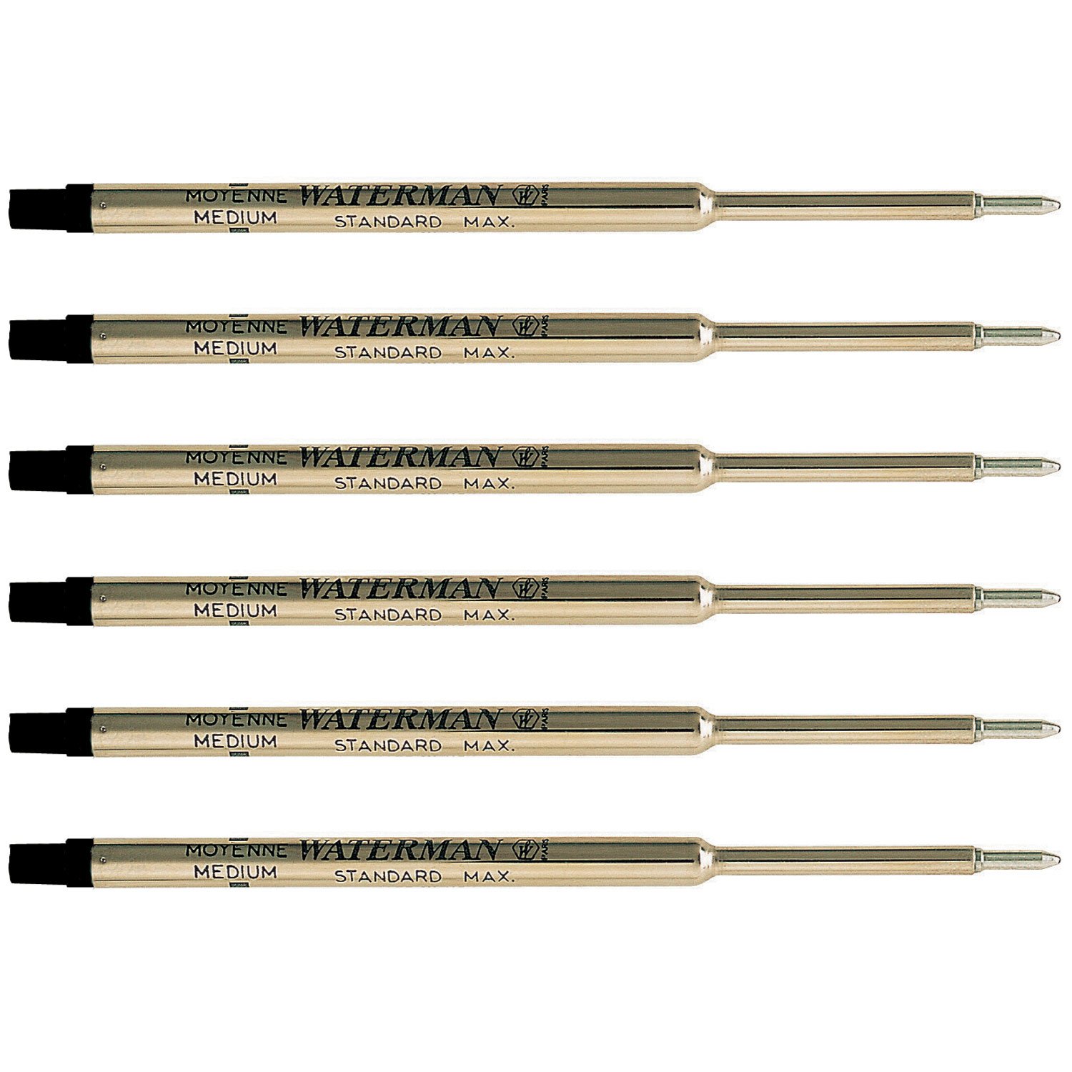 Waterman Ballpoint Pen Refill - Medium Point, Black Ink (Pack of 6) - 83425 - Premium Replacement Ink Cartridges for Smooth Writing at Home, Office or School