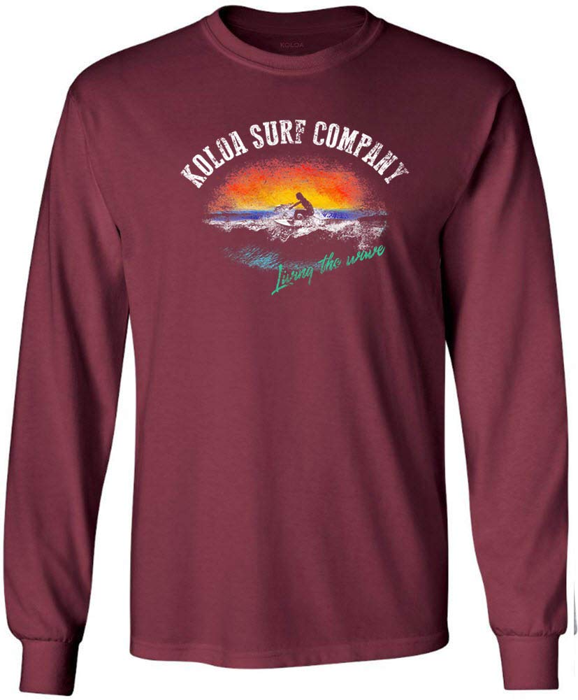 Koloa Surf Men's Sunset Logo Long Sleeve T-Shirt - Surfing & Beachwear for Regular, Big & Tall Sizes - Perfect for Surfing, Beach Outings & Casual Wear