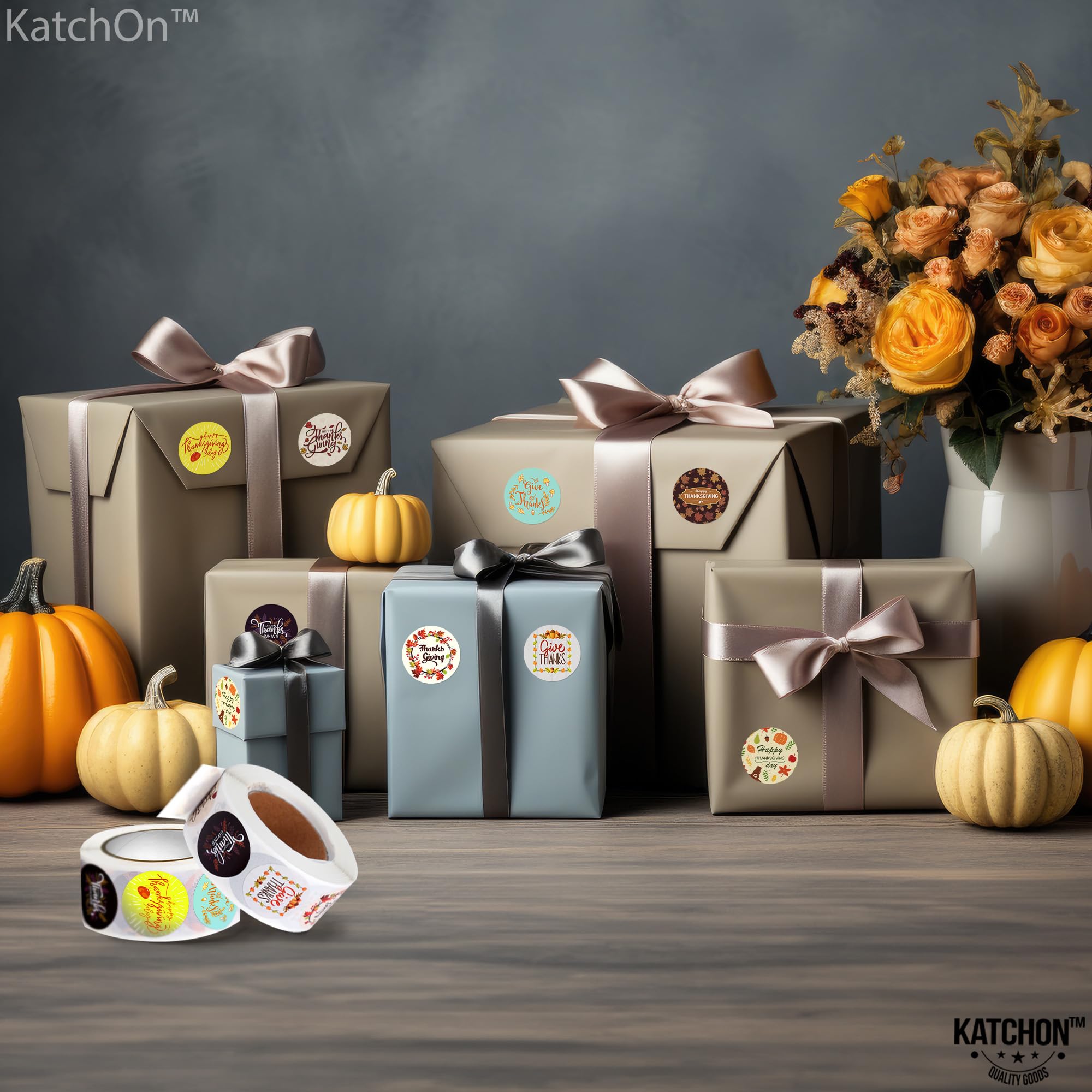 KatchOn Thanksgiving Stickers - 500 Pcs Bulk Pack for Kids & Adults | Holiday Party Favors, Decorations, Give Thanks Stickers | Perfect for Classroom Crafts, Scrapbooking & Gift Wrapping