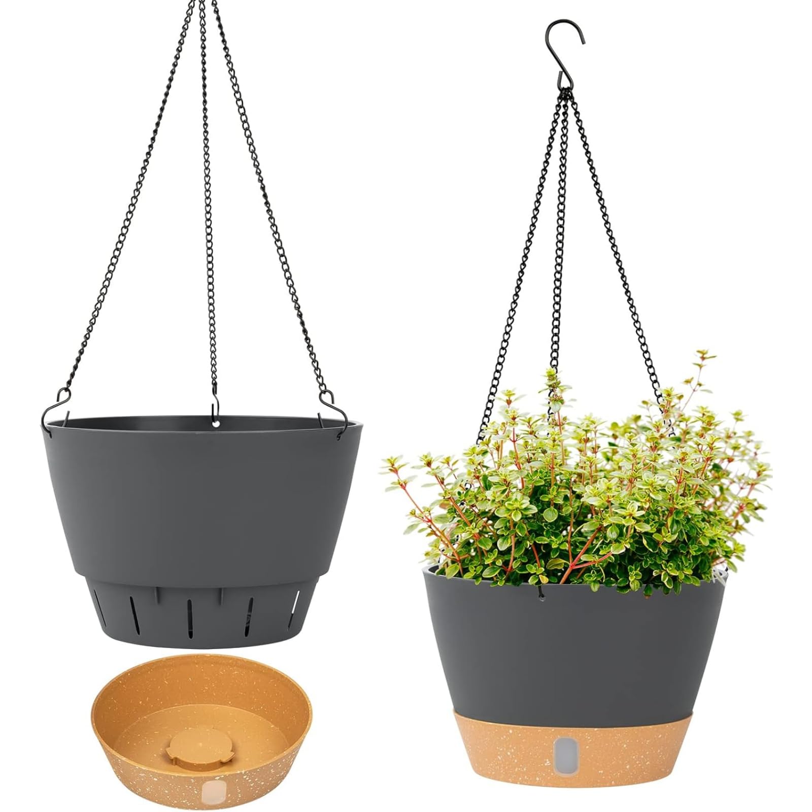 10 Inch Hanging Planters for Indoor Plants - 2 Pack Self Watering Flower Pots with Drainage Holes & Removable Tray - Outdoor Hanging Baskets for Patio, Balcony, and Garden Decor