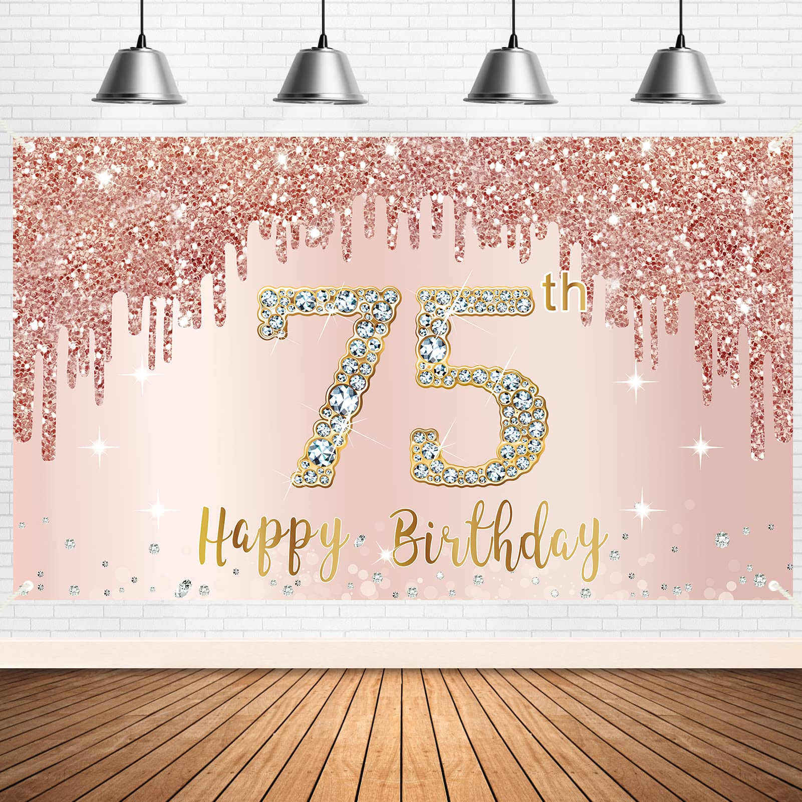 Rose Gold 75th Birthday Banner Backdrop Decorations - Elegant Pink 75 Year Old Party Sign Supplies for Women | Perfect for Photo Booth Props, Birthday Party Decor & Milestone Celebration Backgrounds