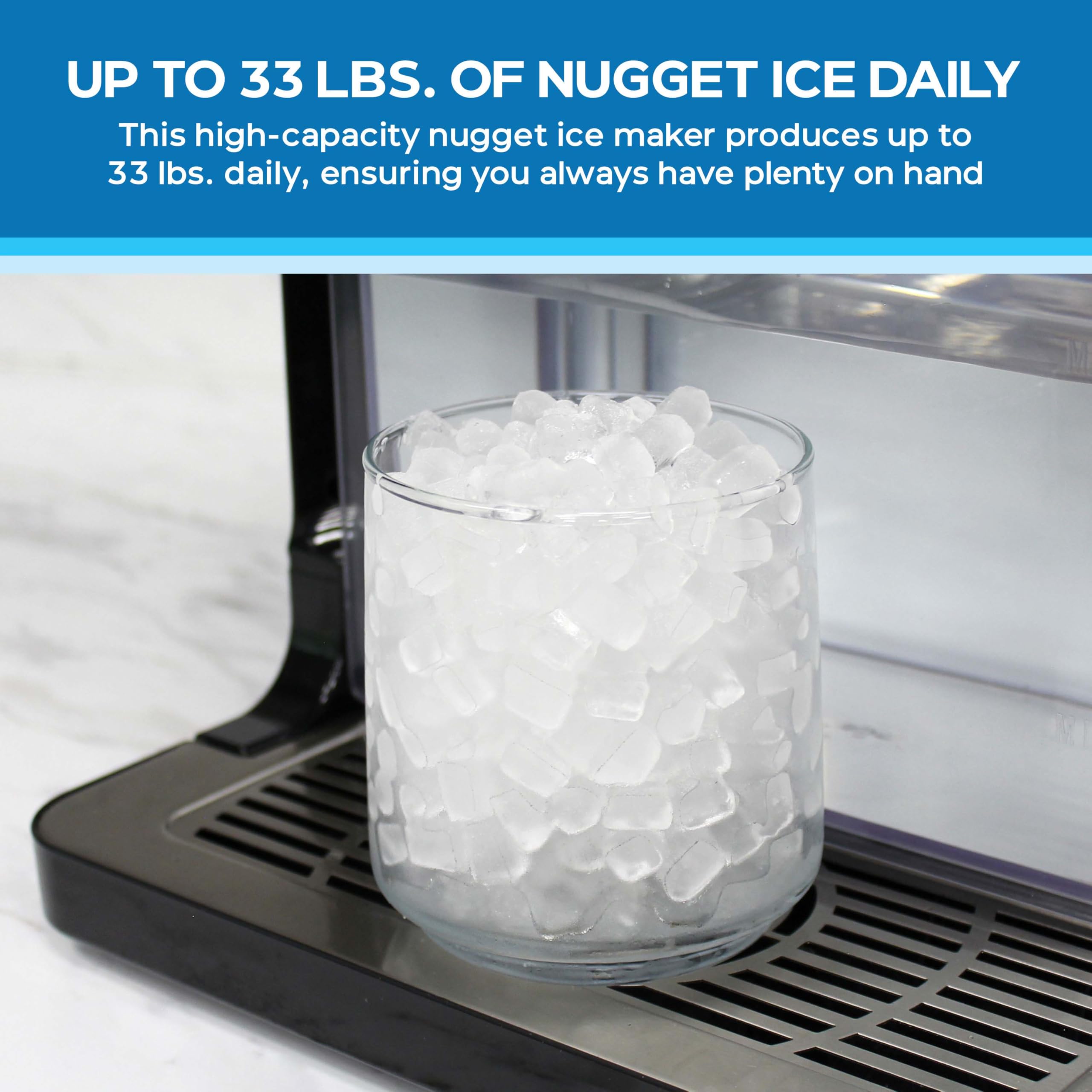 Avanti Countertop Nugget Ice Maker - 33lbs/Day Chewable Ice, Digital Controls & Dispenser, Self-Cleaning, Stainless Steel - Perfect for Home, Office, Restaurants, and Outdoor Entertaining