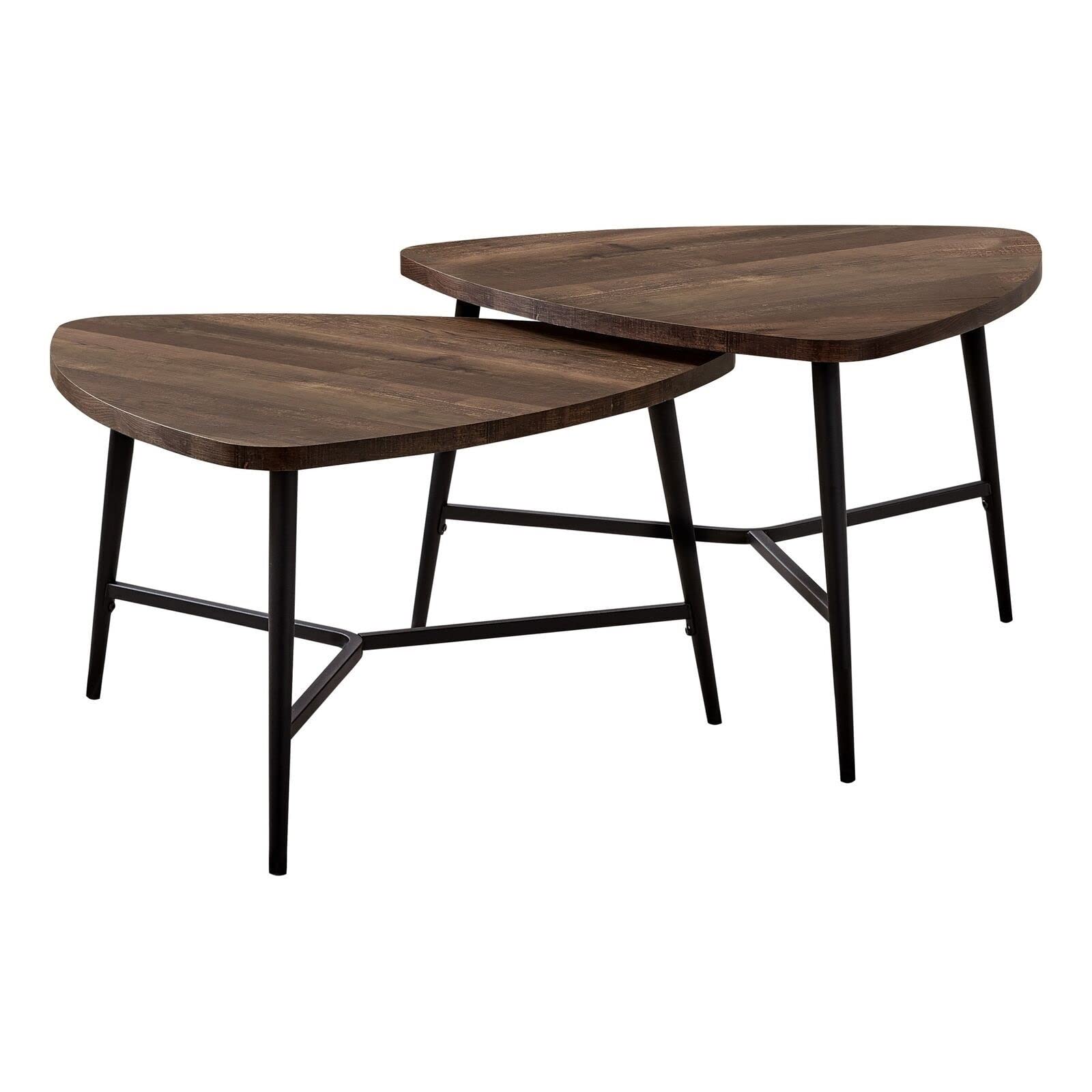 ADHW 2-Piece Reclaimed Wood & Black Metal Living Room Table Set - Rustic Brown Coffee Table & Side Table for Modern Farmhouse Decor