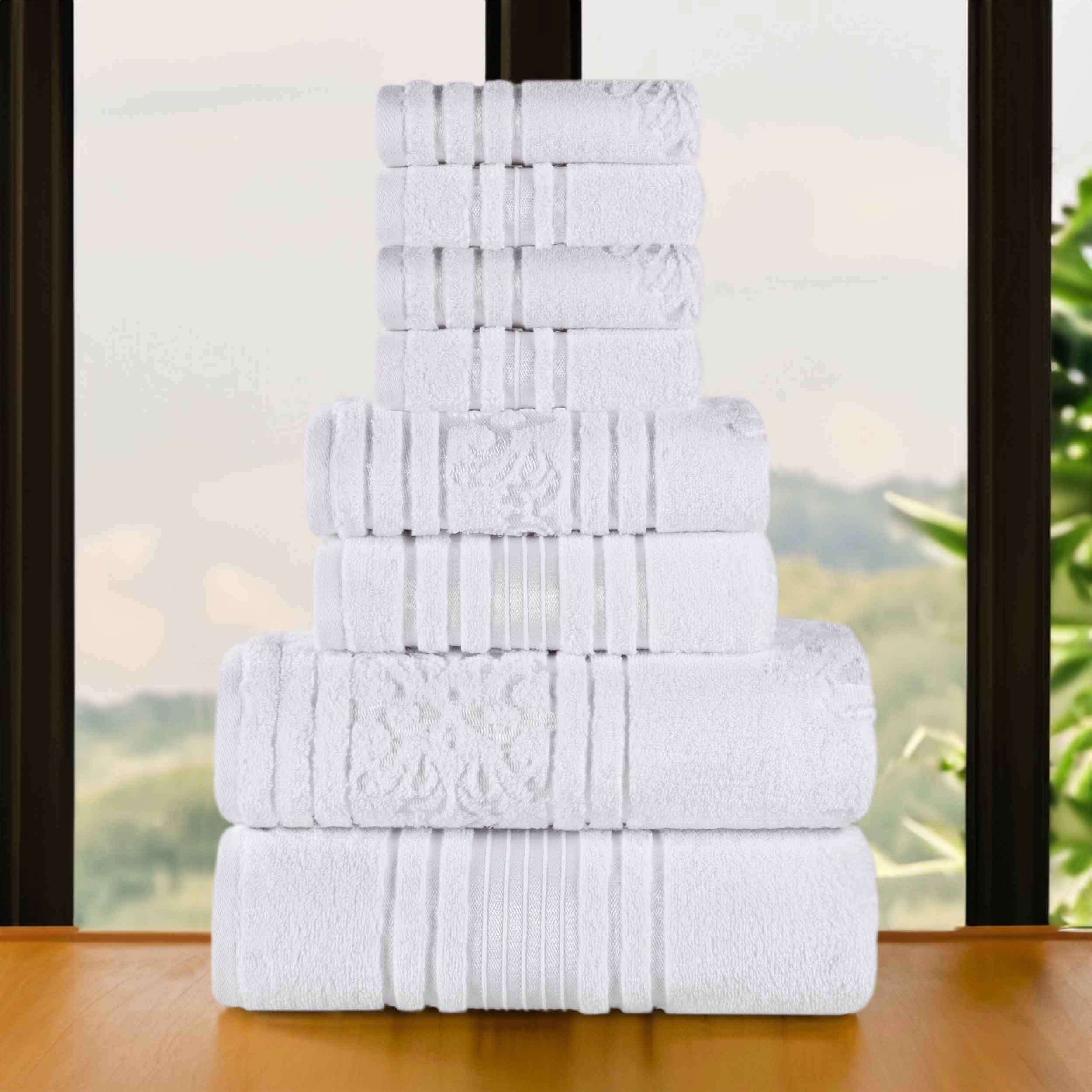 Premium 8-Piece Sadie Zero Twist Cotton Towel Set - Solid & Jacquard Floral Designs | Ultra Soft & Absorbent Bath Towels for Spa, Guest Bathroom & Luxury Home Decor