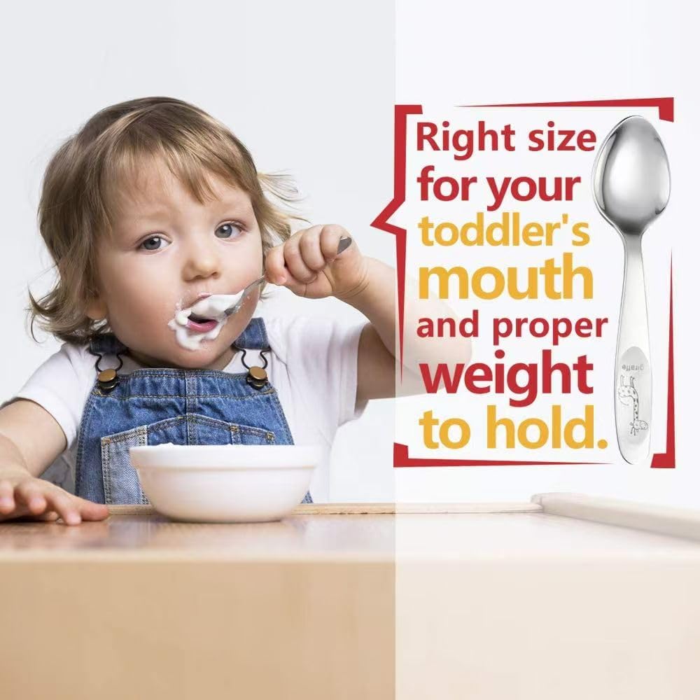 4-Piece Kids Utensils Set - Stainless Steel Training Forks & Spoons with Rounded Edges | Self-Feeding Tools for Toddlers 3+ Years and Preschoolers | Dishwasher Safe Tableware | Perfect for Home, School Lunch & Travel Meals
