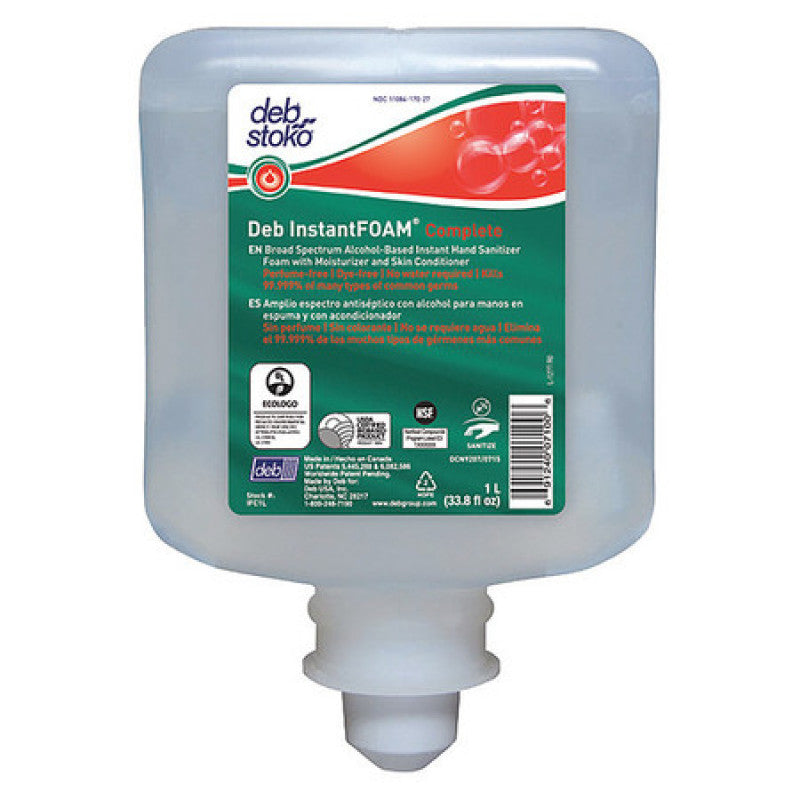 InstantFOAM Complete Hand Sanitizer (1L/6 Per Case) - Alcohol-Based Foam Sanitizer for Hospitals, Offices & Schools - Kills 99.9% Germs