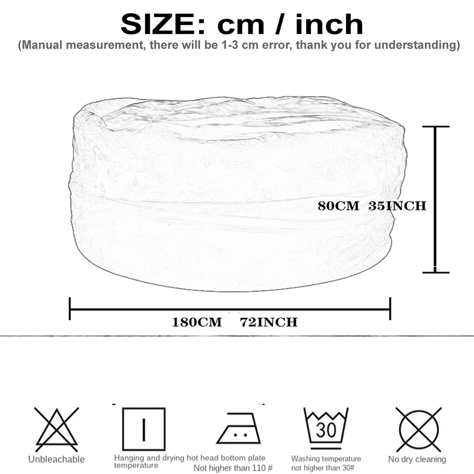 7ft XXL Giant Fluffy Faux Fur Bean Bag Chair Cover - Washable Soft Jumbo Sack Chair for Dorm, Living Room & Bedroom (Only Cover, No Filler) - Perfect for Movie Nights, Gaming & Relaxation (Black)