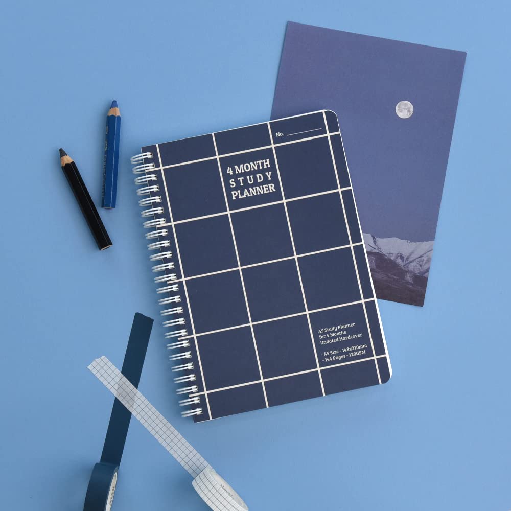 Monolike Checkers 4-Month Academic Study Planner - Weekly & Monthly Organizer for Students | Navy Blue Planner for School, College & University | Perfect for Exam Preparation & Time Management
