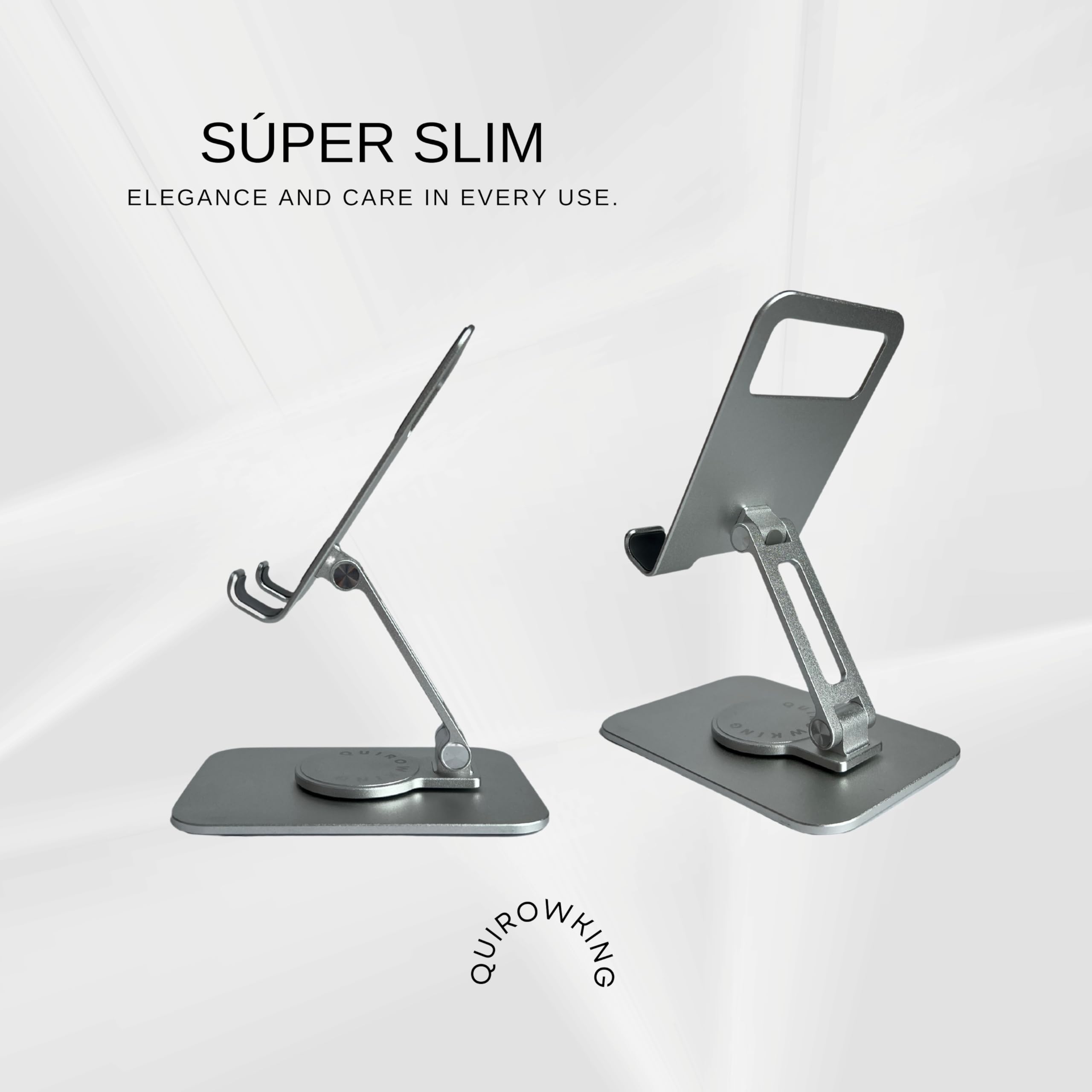 360° Rotating Aluminum Phone & Tablet Stand - Adjustable Foldable Holder for iPhone, iPad, Kindle - Silver Gray Desk Organizer for Office, Home & Car Use