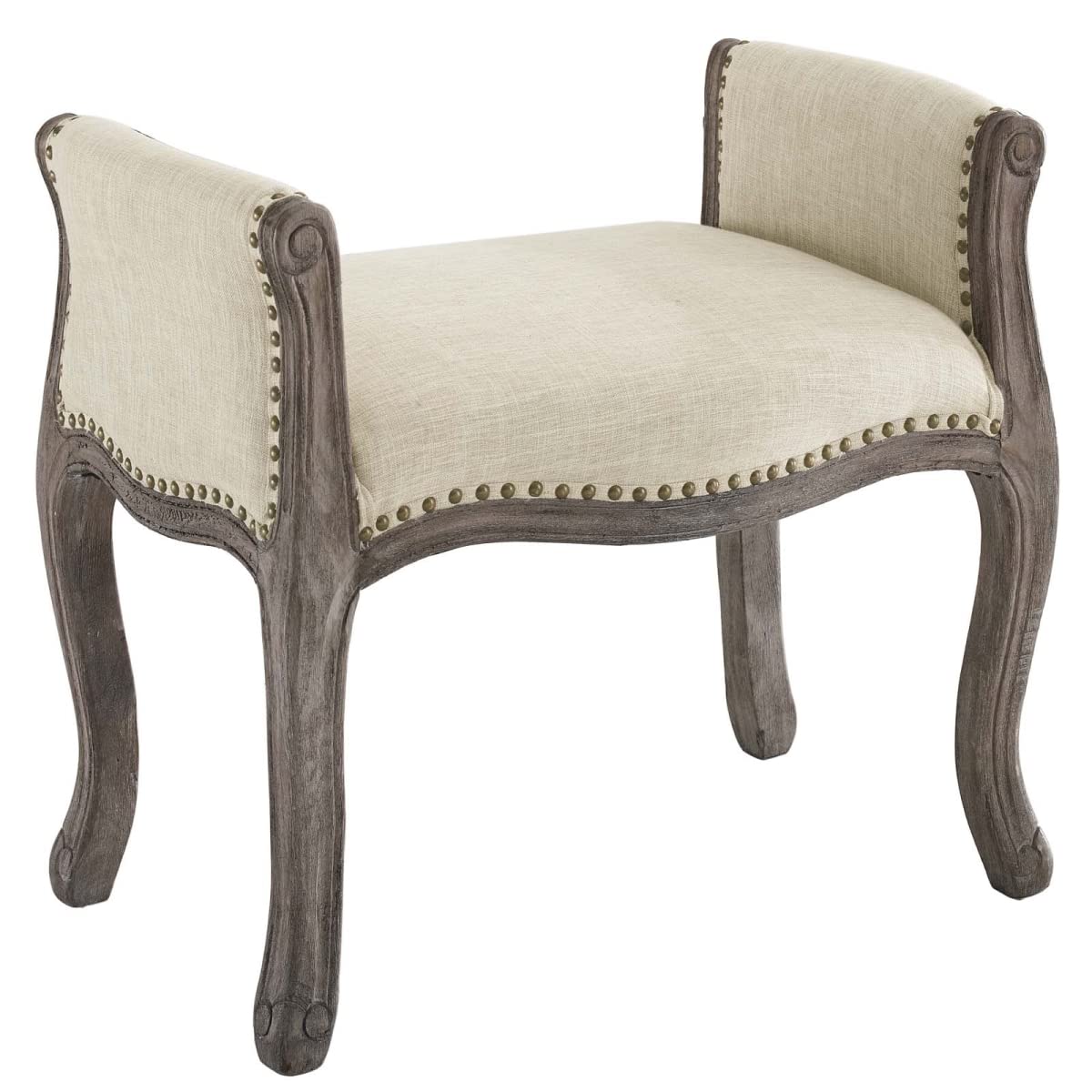 Modway Avail Vintage French Upholstered Fabric Entryway Bench in Beige - Stylish Seating for Hallway, Living Room & Bedroom Decor