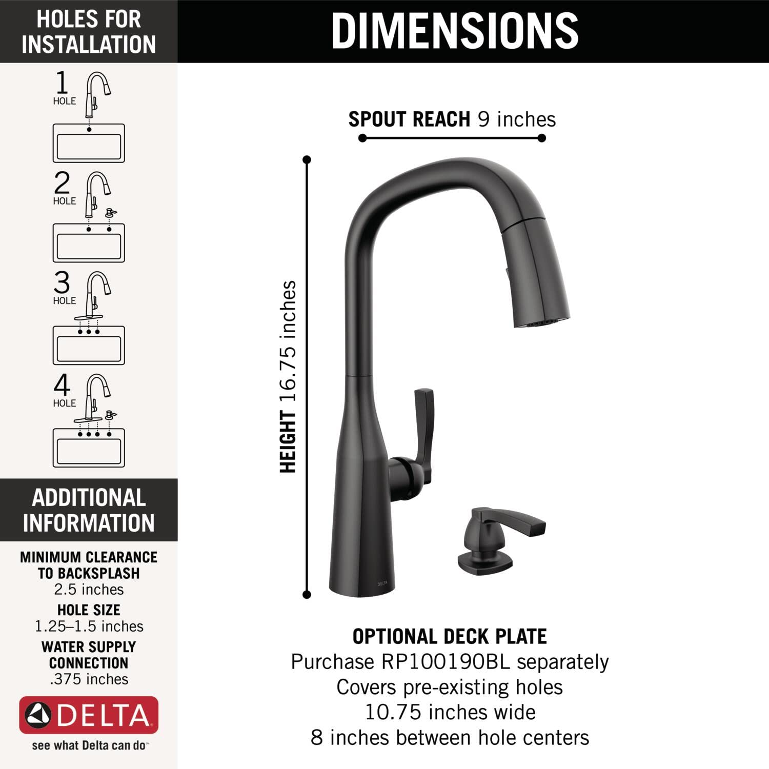 Stryke Matte Black Kitchen Faucet with Pull Down Sprayer & Magnetic Docking - Includes Soap Dispenser (Model 9176-BL-DST) - Perfect for Modern Farmhouse & Contemporary Kitchen Upgrades