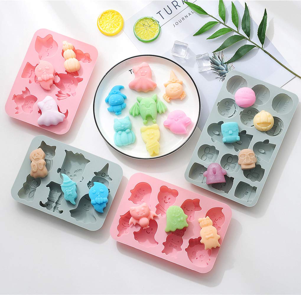 Halloween Baking Molds 4 Pack - Silicone Cookie Molds for Desserts, Soap Making & Bath Bombs - Perfect for Halloween Party Treats, DIY Crafts & Holiday Baking