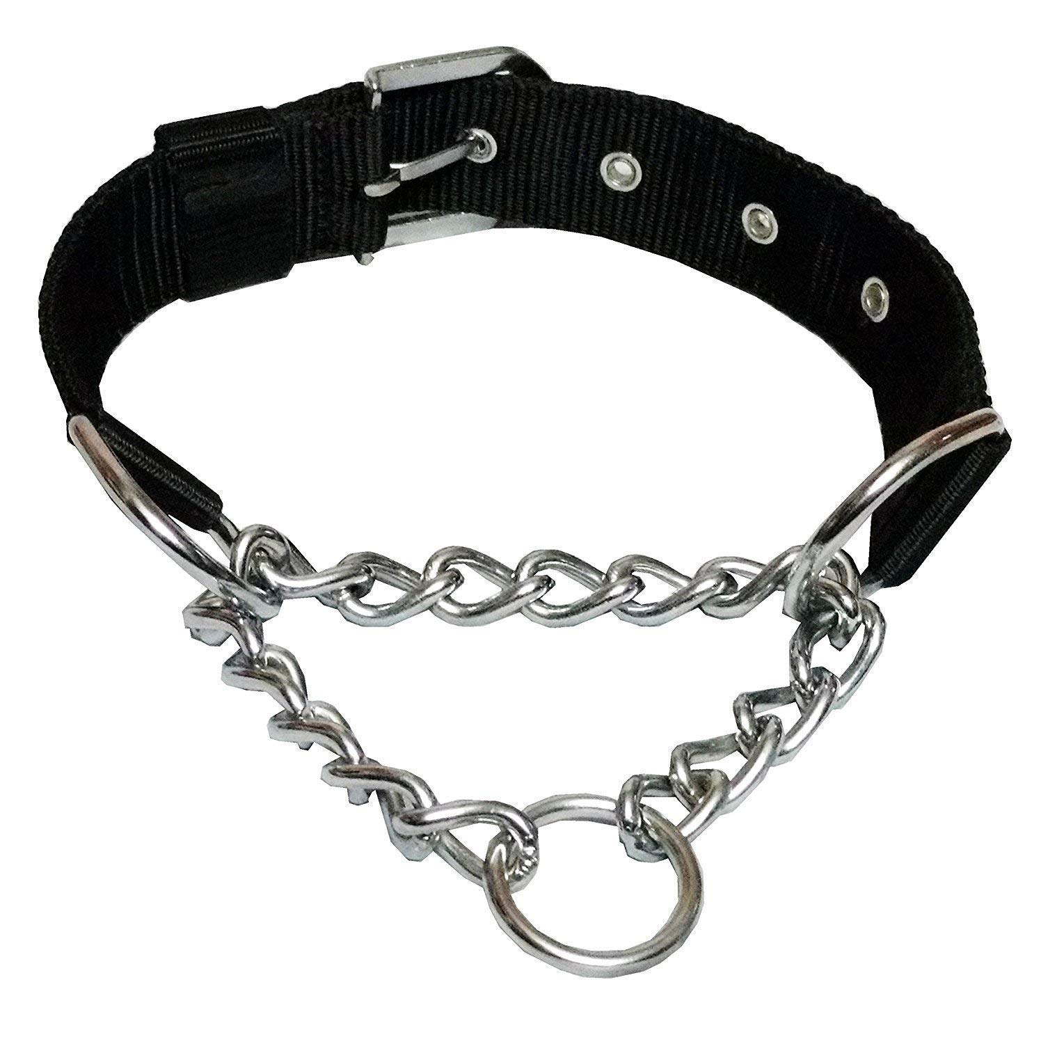 PSK PET MART Half Chain Dog Collar - 1.25 Inch Large Nylon Choker Collar with Stainless Steel for Medium to Large Dogs - Adjustable Pet Training Collar (Color May Vary) - Perfect for Walking, Training & Outdoor Activities