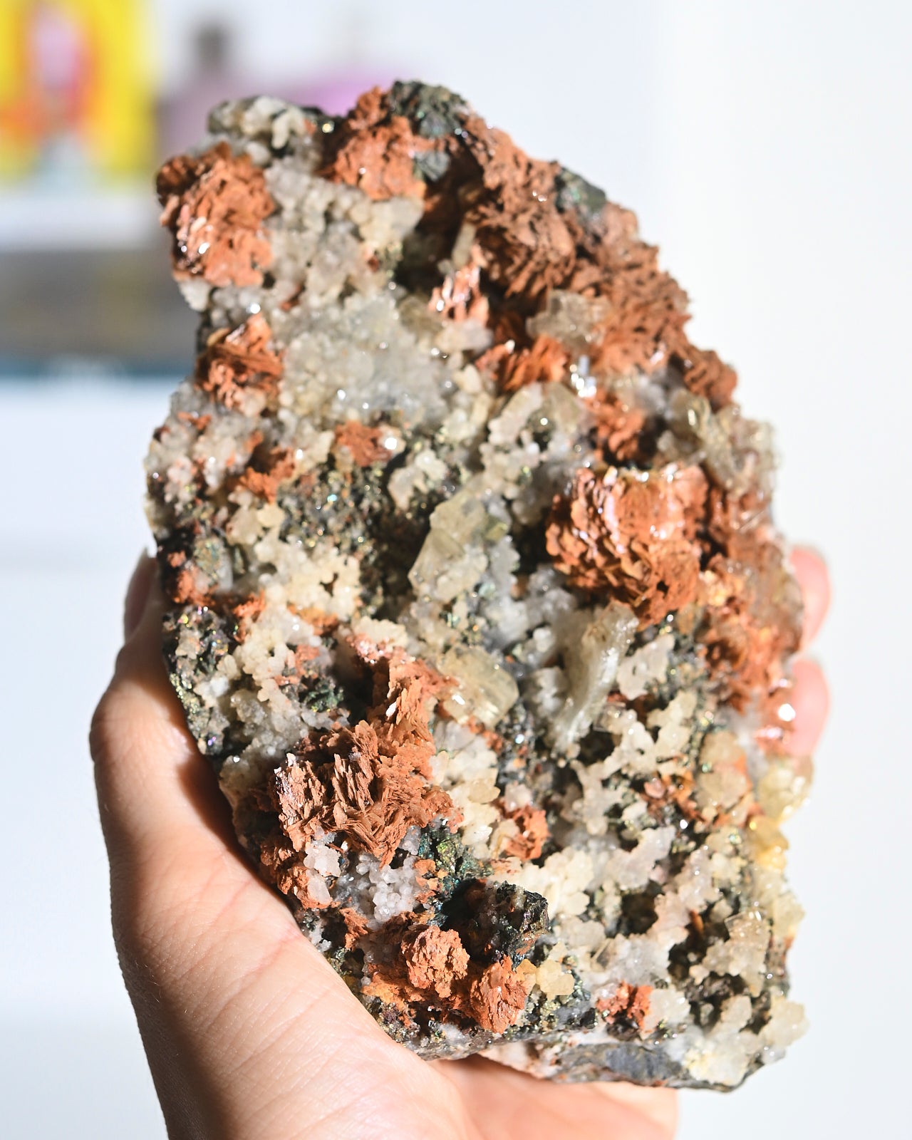 Natural Chalcopyrite Hematite Red Quartz Crystal Cluster with Galena - Healing Stones for Meditation, Reiki, and Home Decor