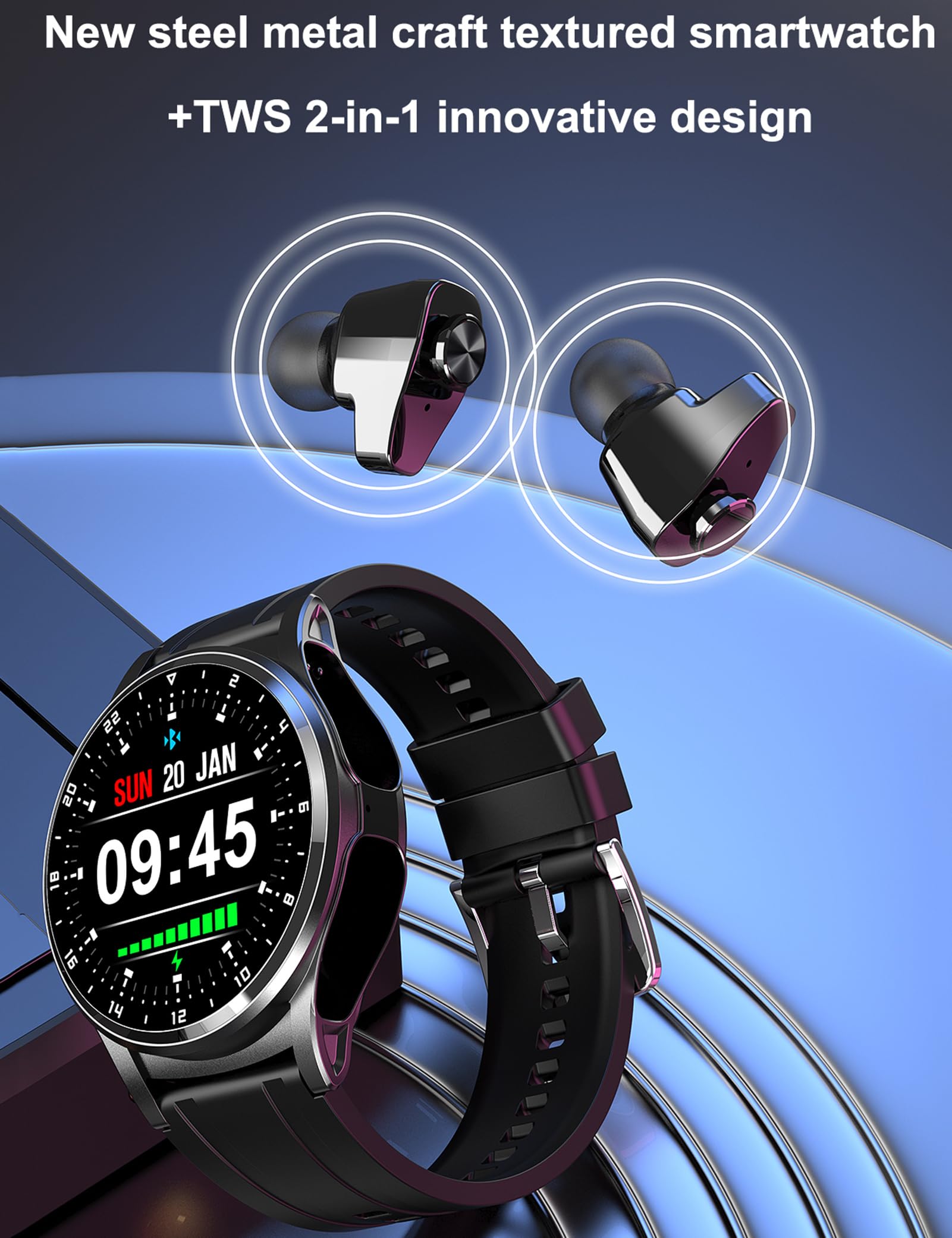 Smart Watch with Wireless Earbuds - Bluetooth Fitness Tracker for Men & Women, Ultra-Thin Metal Body, 9D HD Sound, Heart Rate Monitor, Step Counter - Compatible with Android & iOS Phones - Perfect for Workouts, Running & Daily Use