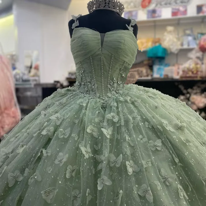 Elegant Green 3D Butterfly Quinceañera Dress for Sweet 16 | Ball Gown Style J4630 | Perfect for Quinceañeras, Sweet 16 Parties & Formal Dances