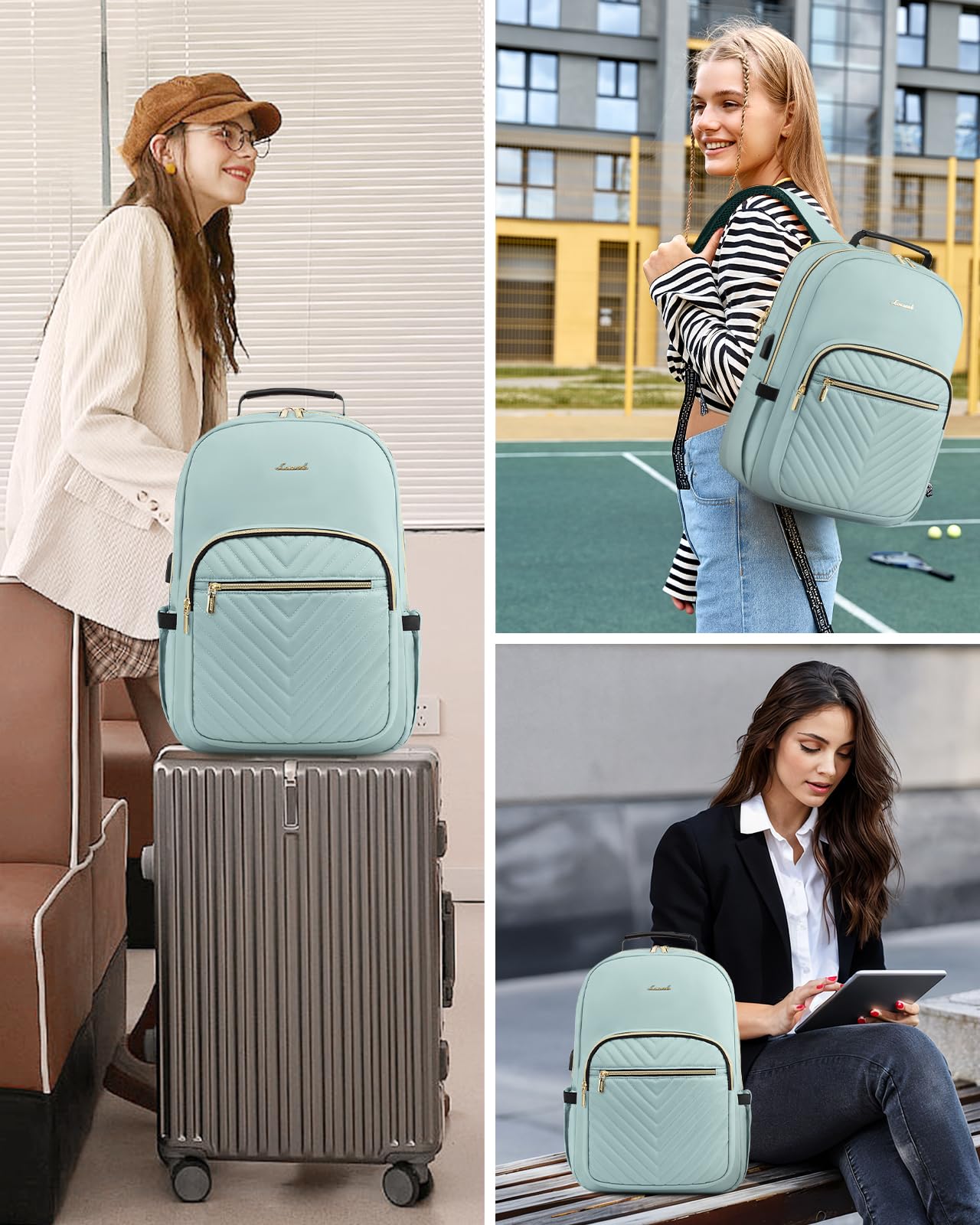 LOVEVOOK Women's Mint Green Laptop Backpack - 17-inch Travel Computer Bag for College, School, Work & Outdoor Activities, Stylish Teen Girl Backpack for Daily Use & Travel Essentials
