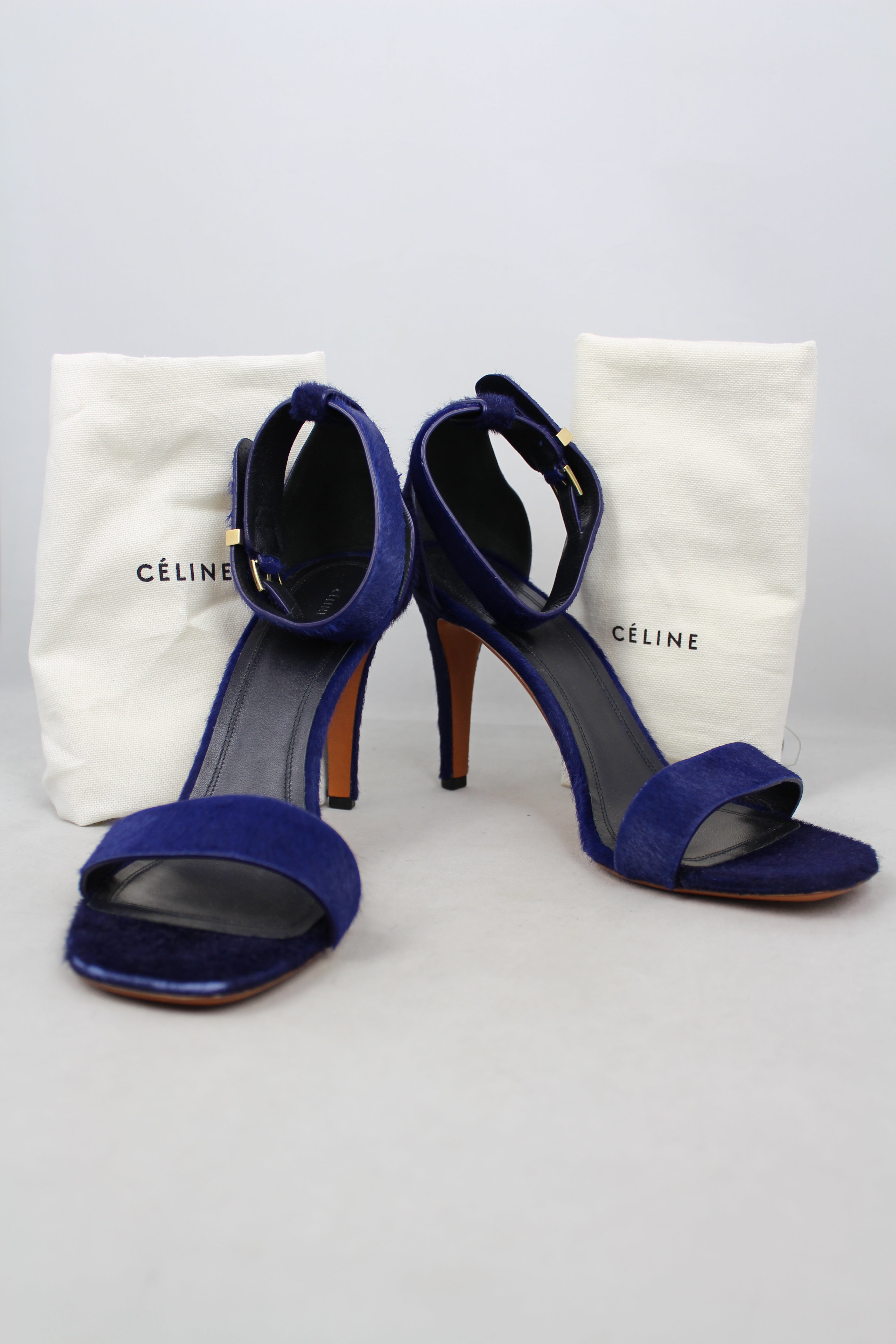 Celine Blue Horsebit Heel Sandals Size 40 - Elegant Women's Dress Sandals for Weddings, Parties & Special Occasions