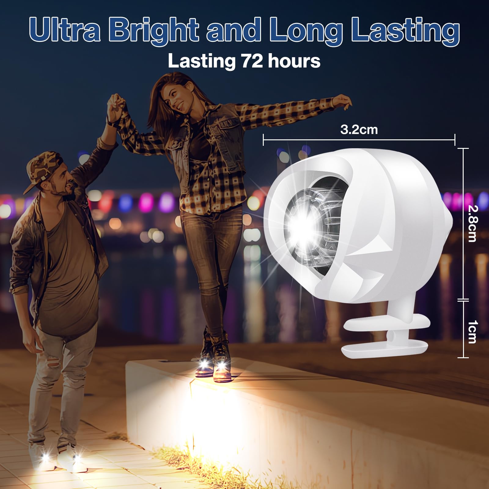 Laliled 2 Pack Battery-Powered LED Headlights for Crocs Shoes - 3 Lighting Modes, IP64 Waterproof Shoe Lights - Perfect for Night Walking, Hiking, Camping & Outdoor Activities (White)