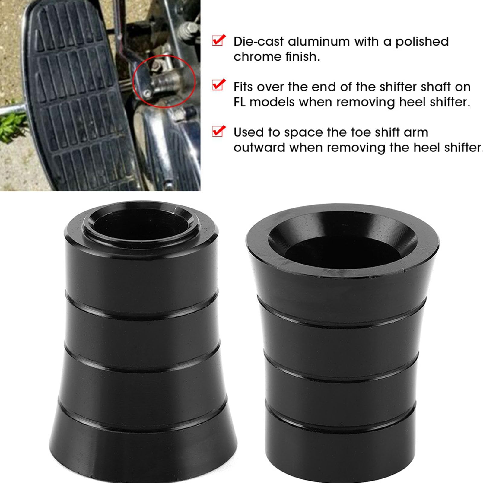 Aluminum Heel Shift Eliminator for CVO Motorcycles - Black Foot Control Cover for Smooth Riding