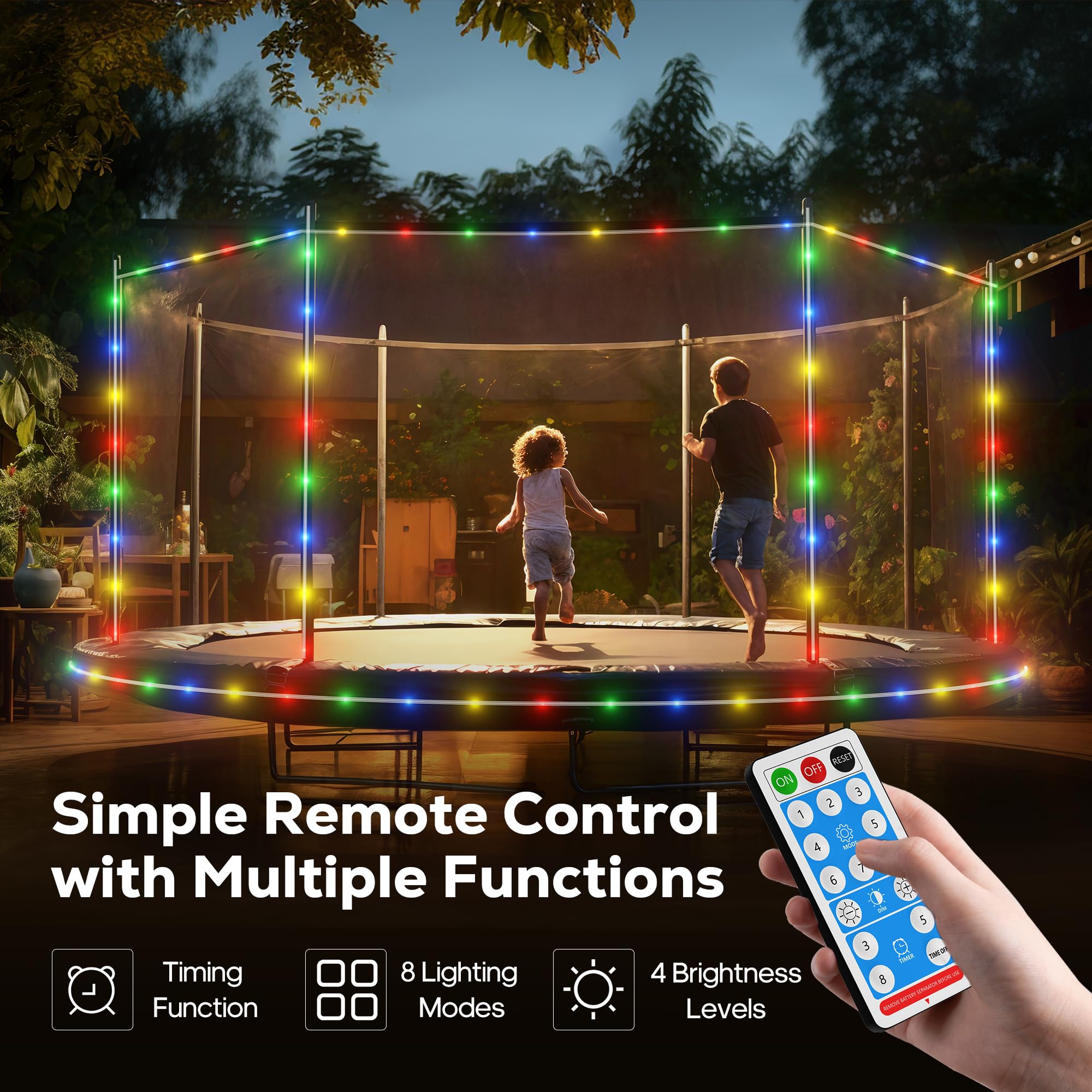 ICRGB 66FT 200LED Solar Rope Lights - IP67 Waterproof Outdoor String Lights with 1200mAh Battery, 8 Lighting Modes & Timer - Perfect for Trampoline, Camping Tent, Patio, Porch, Garden & Backyard Decor