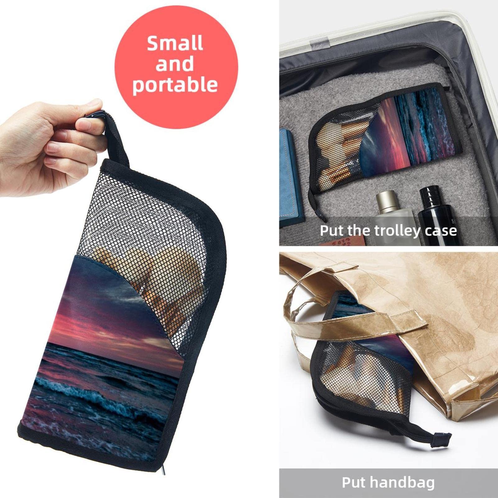 12-Piece Makeup Brush Organizer Bag - Portable Travel Cosmetic Brush Holder Case with Zipper, Pink Sea Sunset Design - Perfect for Beach Vacations, Daily Makeup Storage & On-The-Go Touch Ups