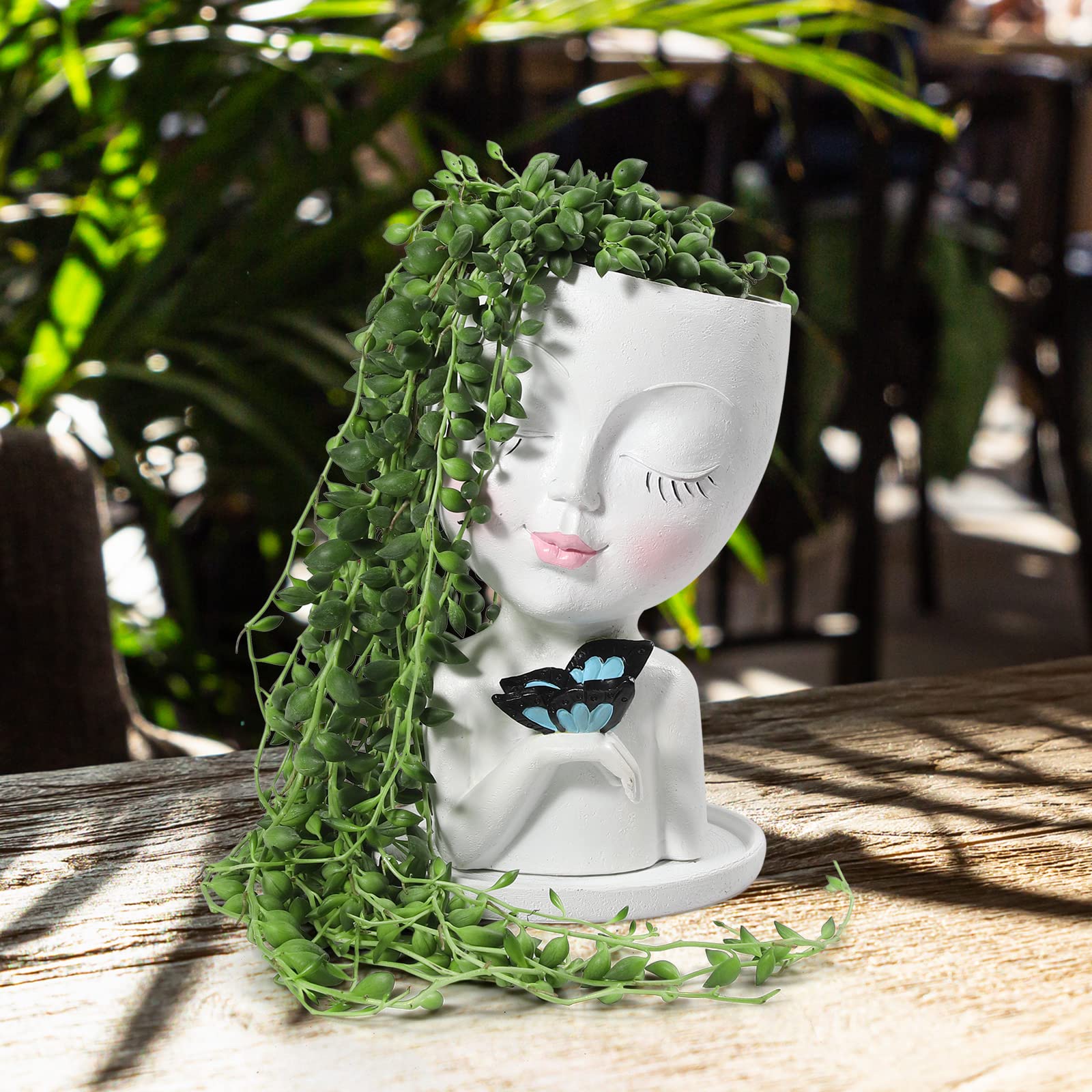 Stylish White Face Planter Pots with Butterfly for Indoor & Outdoor Plants - Succulent Flower Pot with Drainage Hole - Perfect for Home Decor, Office Desk, Garden & Patio
