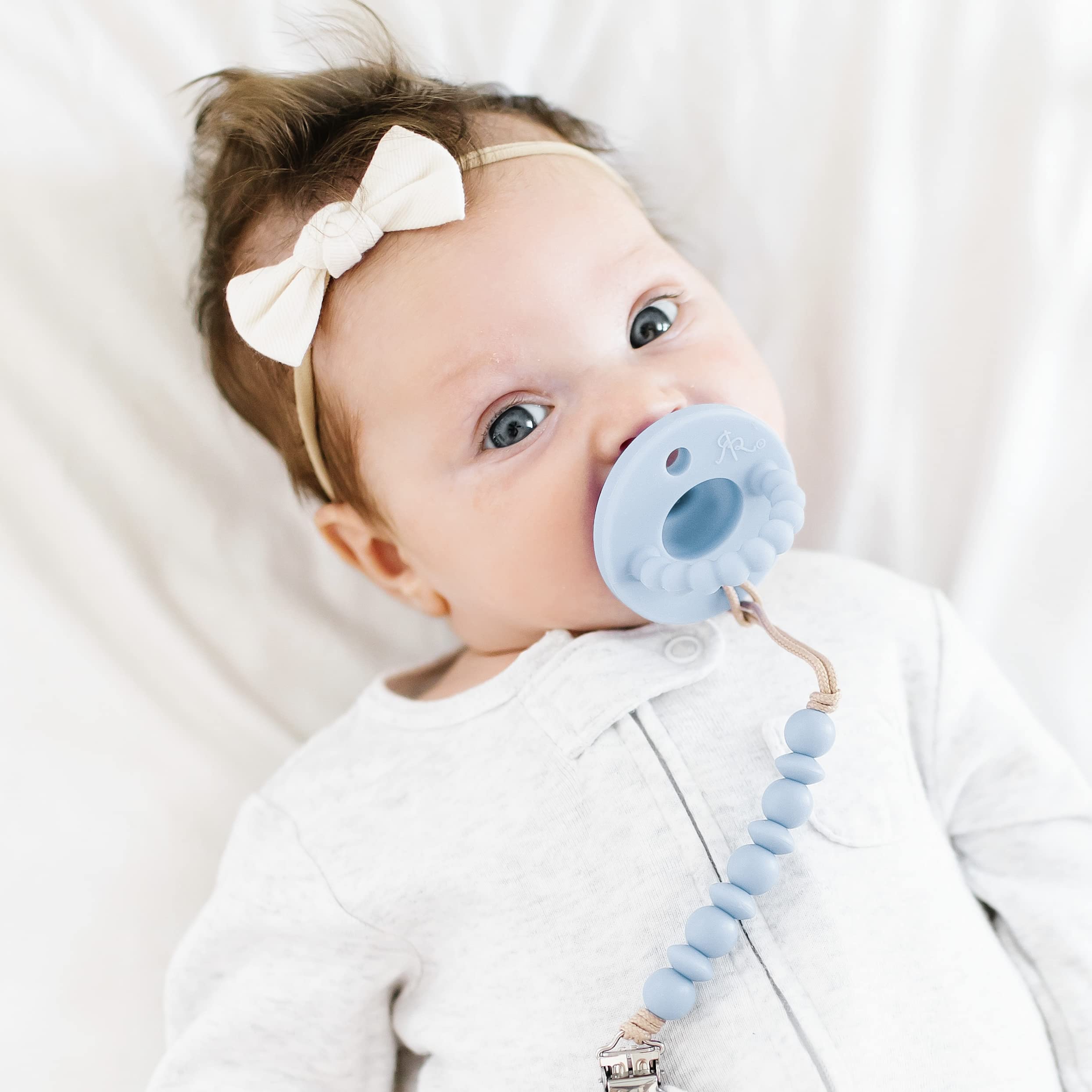 Ryan & Rose Cutie PAT Pacifier Teether - Slant Design, Soothing Baby Teething Toy, BPA-Free (Blue) - Perfect for Infants & Toddlers During Sleep, Travel & Fussy Moments