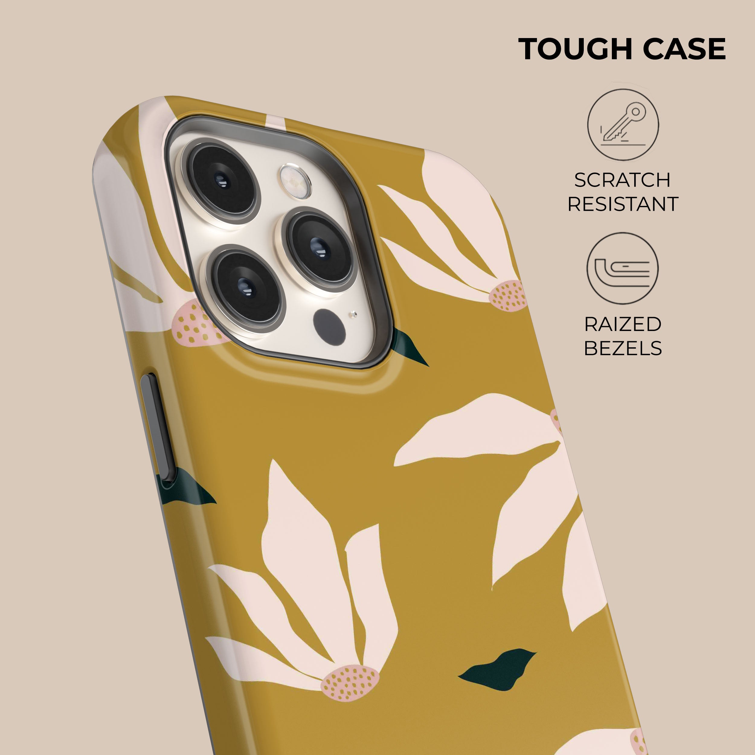 Burnt Yellow Floral Design Phone Case - Shockproof & Slim Protective Cover for iPhone 15/14/13/12/11 Pro Max XR XS - Perfect for Everyday Use, Travel & Outdoor Activities