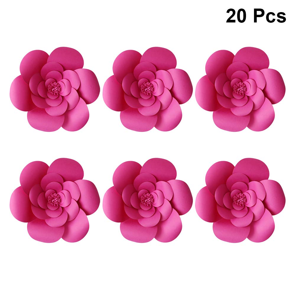 Amosfun 3D Artificial Red Rose Paper Flower Wall Decor - 20cm Realistic Floral Arrangement for Wedding, Party, Home & Event Decoration