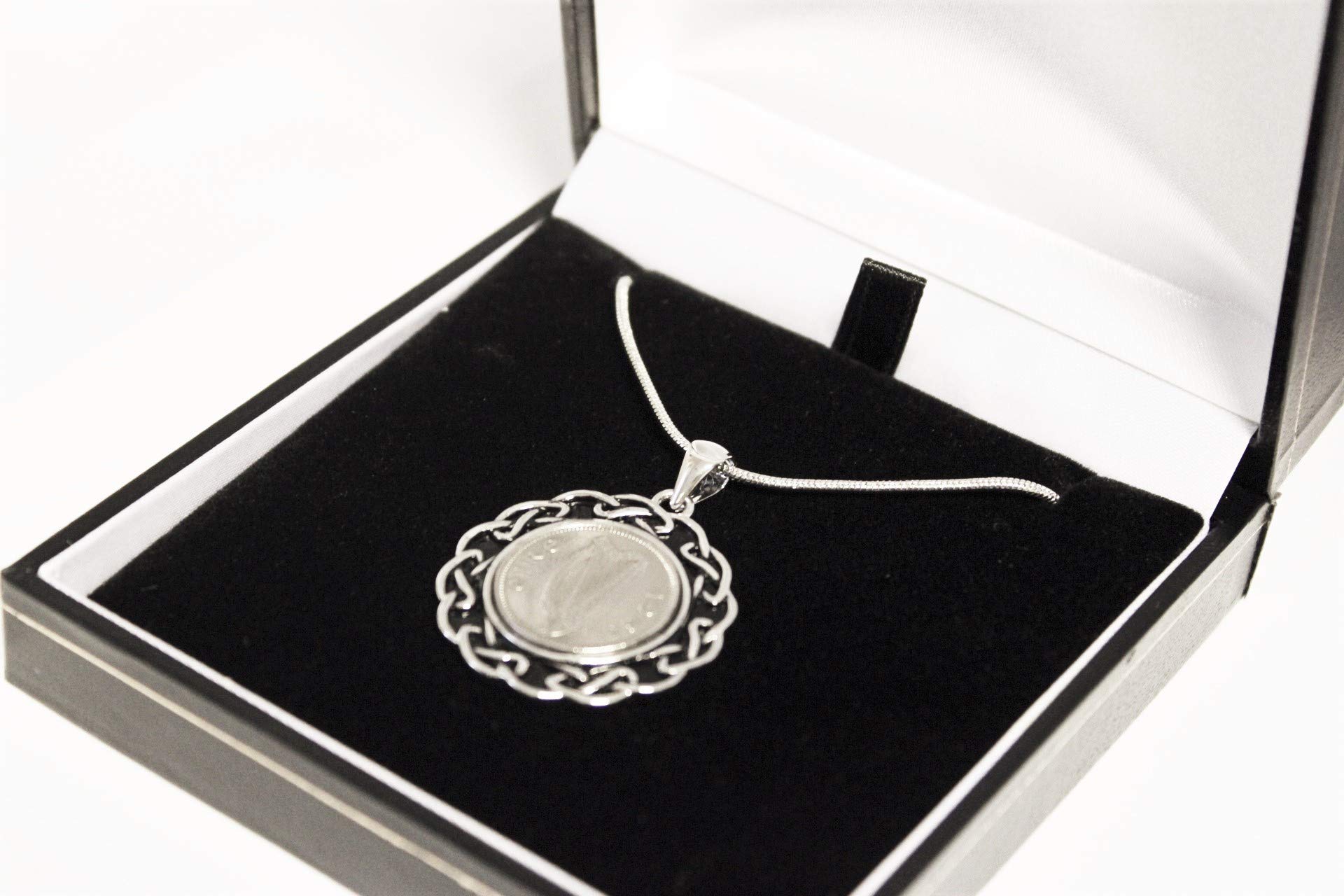 1946 Genuine Irish Threepence Coin Pendant - Rhodium Plated Vintage Jewelry Gift for Birthday, Anniversary & Special Occasions