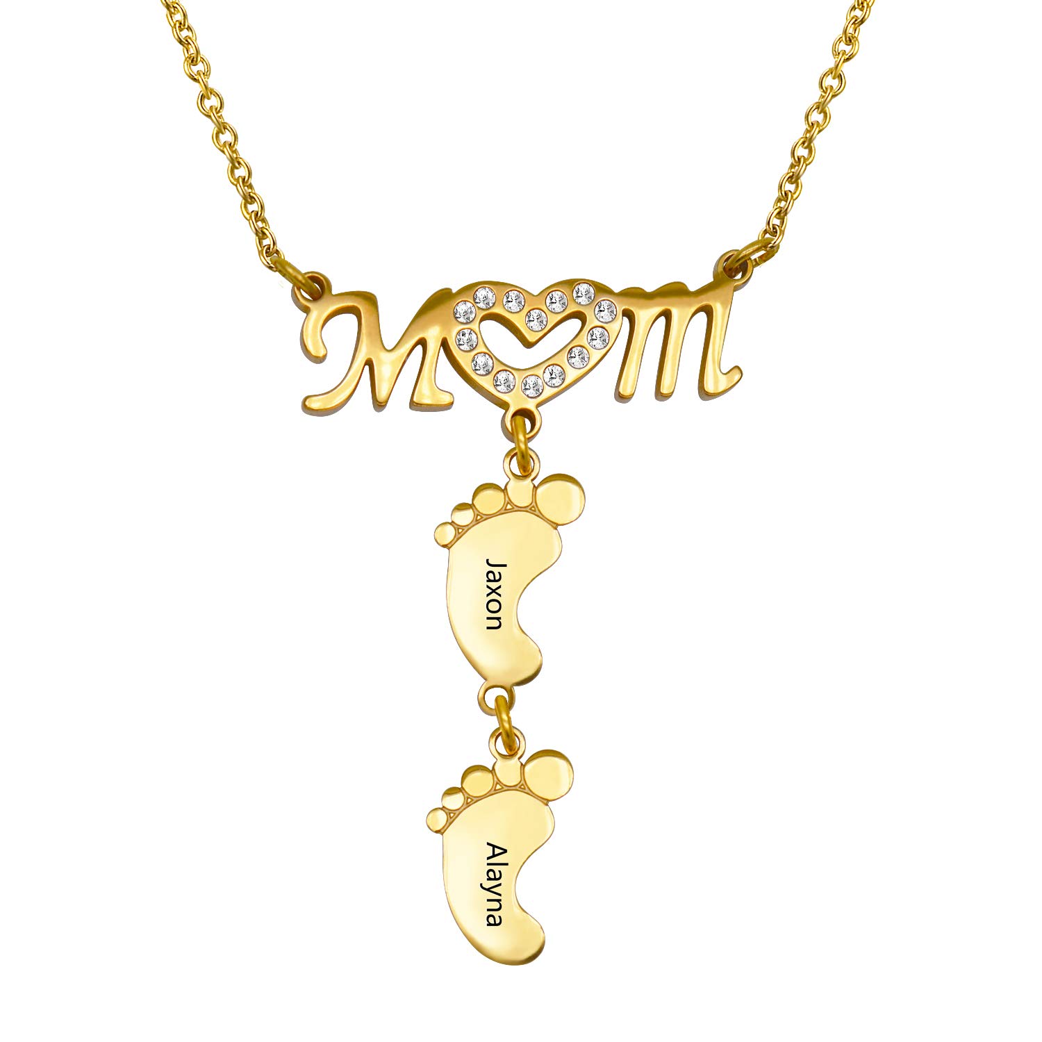 Personalized Mom Necklace with Baby Feet Charm - Sterling Silver Custom Engraved Name Mother's Jewelry Gift for Mom, Wife & Pregnant Women | Perfect for Mother's Day, Birthday & Anniversary Gifts