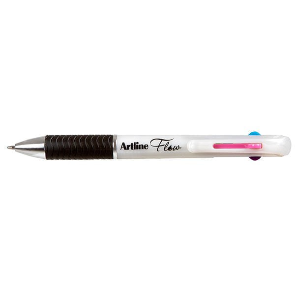 Artline Flow 4-Color Retractable Ballpoint Pen Set - Pearl White (12-Pack) for Office, School & Note Taking