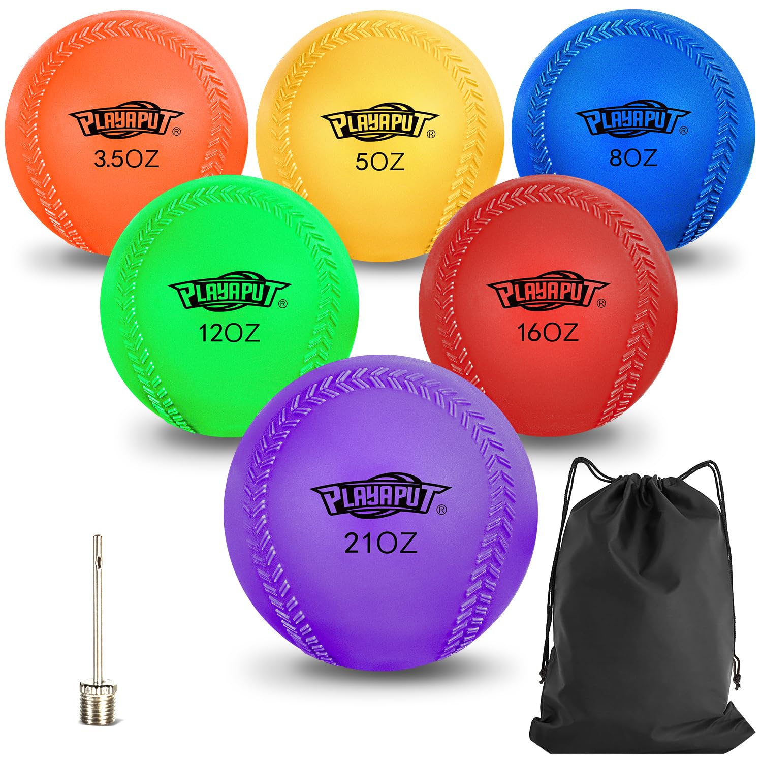 Weighted Baseballs and Softballs for Pitching, Throwing, Catching & Hitting - Set of 6 with Mesh Storage Bag & Air Nozzle - Improve Power, Speed & Performance - Perfect for Baseball Training, Softball Practice & Strength Building Exercises