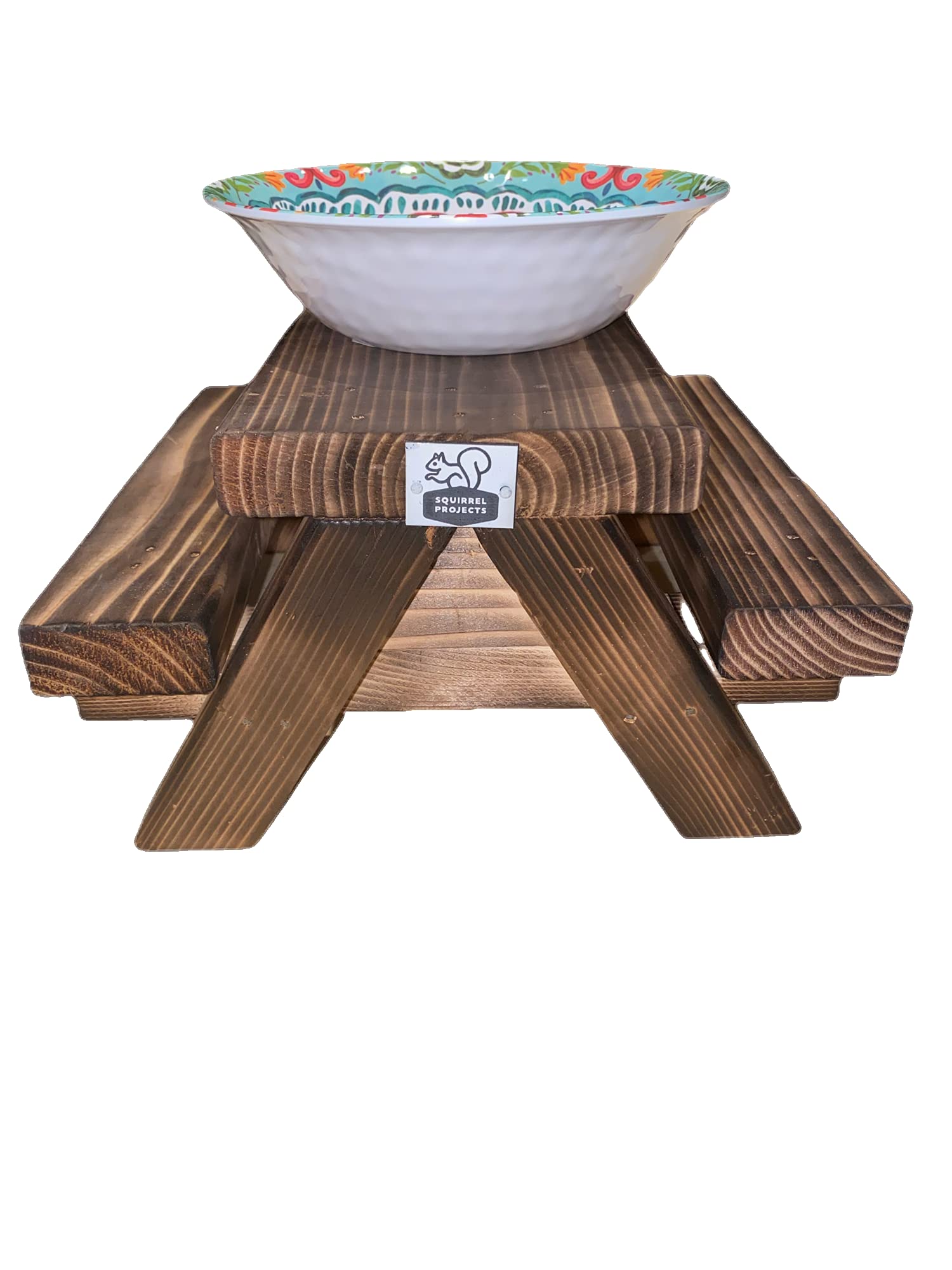 Handmade Cedar Squirrel Picnic Table Feeder with Melamine Bowl - Wildlife Garden Decor for Backyard, Patio - Includes Squirrel Food Guide - Perfect Gift for Nature Lovers & Squirrel Enthusiasts (Outdoor Decor, Bird Watching, Garden Accent)