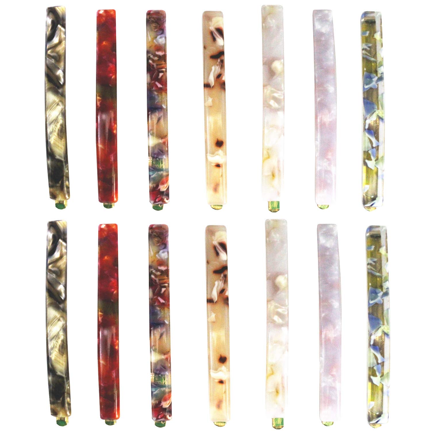 14 Pcs MIAO JIN Hair Clips Set - Acetate Bobby Pins & Geometric Barrettes Hair Accessories for Women (7 Stylish Designs) - Perfect for Parties, Weddings, Work & Everyday Hairstyling