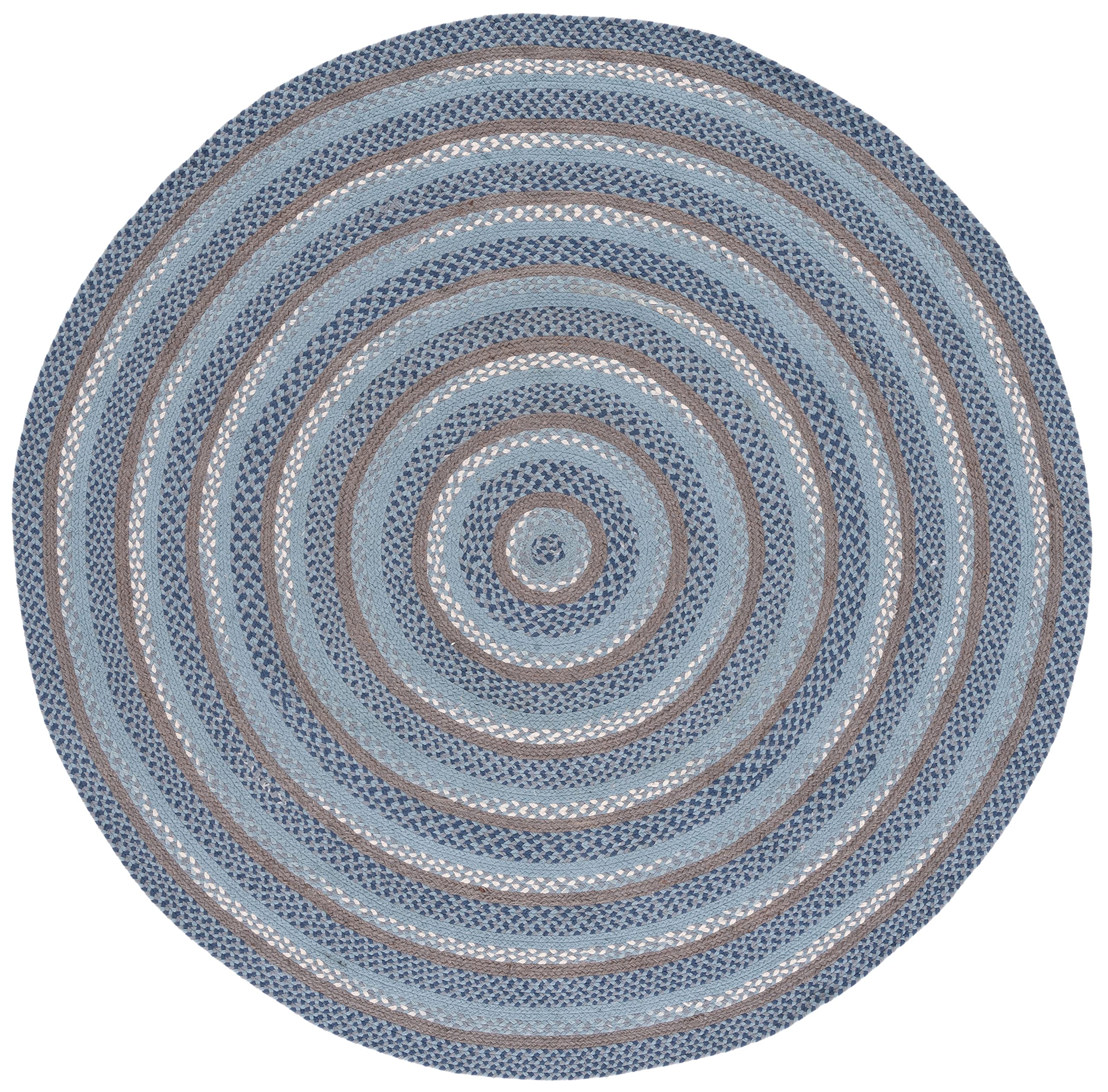SAFAVIEH Braided Collection 6' Round Blue/Grey BRD257M Reversible Cotton Area Rug - Farmhouse Style, Rustic Decor for Living Room, Bedroom & Entryway