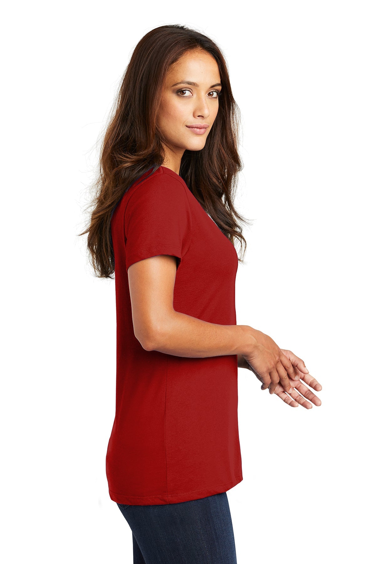 District Made Women's Perfect Weight V-Neck T-Shirt - Classic Red | Soft Everyday Basic Tee for Casual Wear, Work & Layering