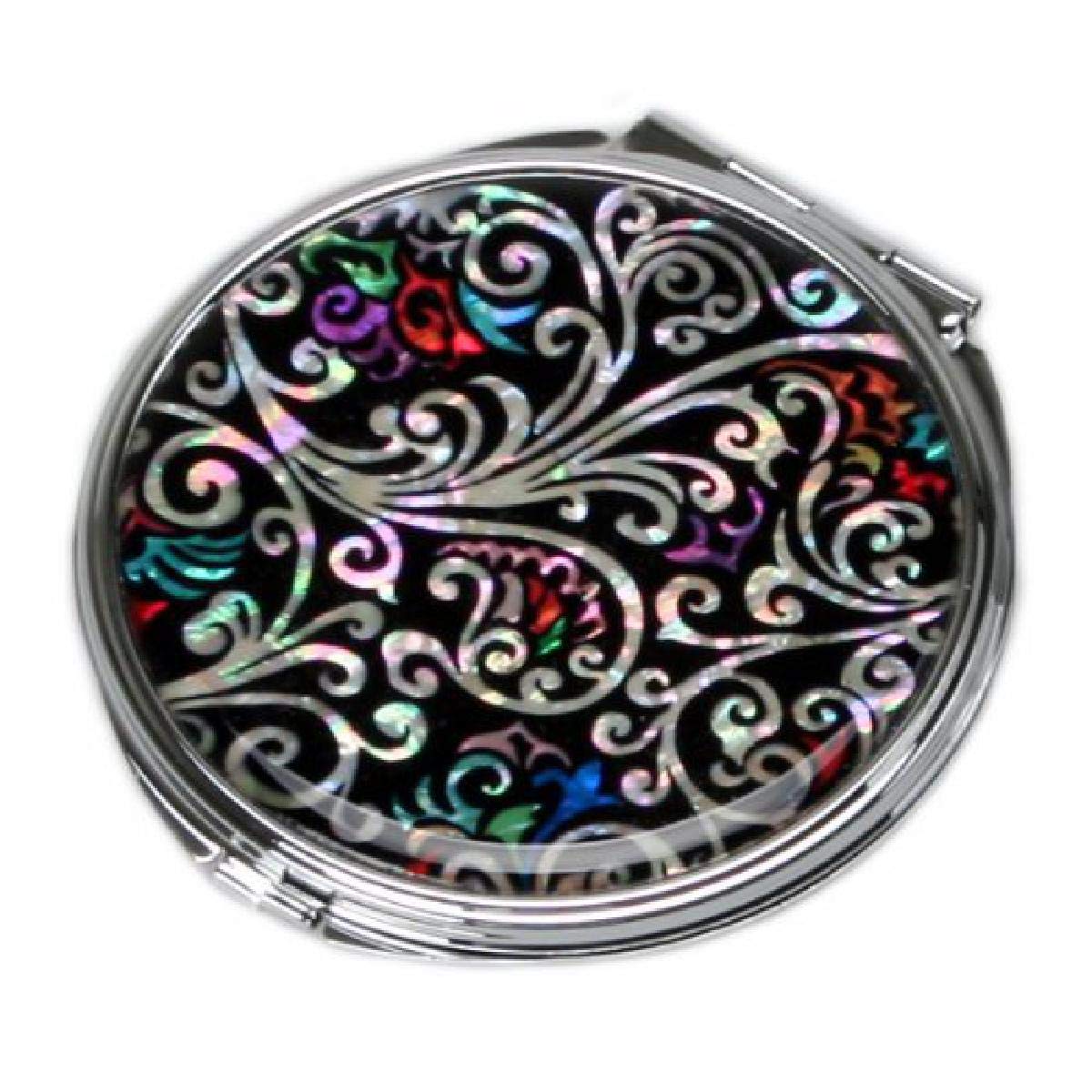 2X/1X Magnification Compact Mirror with Mother of Pearl Design - Portable Travel Makeup Mirror for Women, Small Metal Handheld Cosmetic Mirror for Purses & Bags - Perfect Gift for Mom, Brides & Travelers - Ideal for Home, Office & On-the-Go Touchups (Arabesque Black)