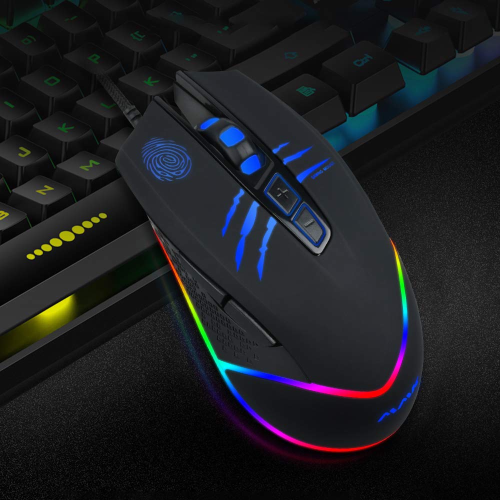 RGB Backlit Wired Gaming Mouse - 7 Programmable Buttons, 1200-7200 DPI Adjustable, USB Optical Mouse for PC, Laptop, Desktop - Perfect for FPS, MOBA Games & Professional Esports