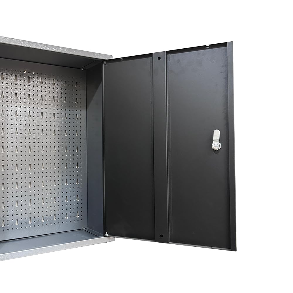 JZD Heavy Duty Metal Wall Mount Tool Storage Cabinet - Lockable Garage Organizer with Black & Grey Finish - Perfect for Garage, Workshop & Home Tool Organization