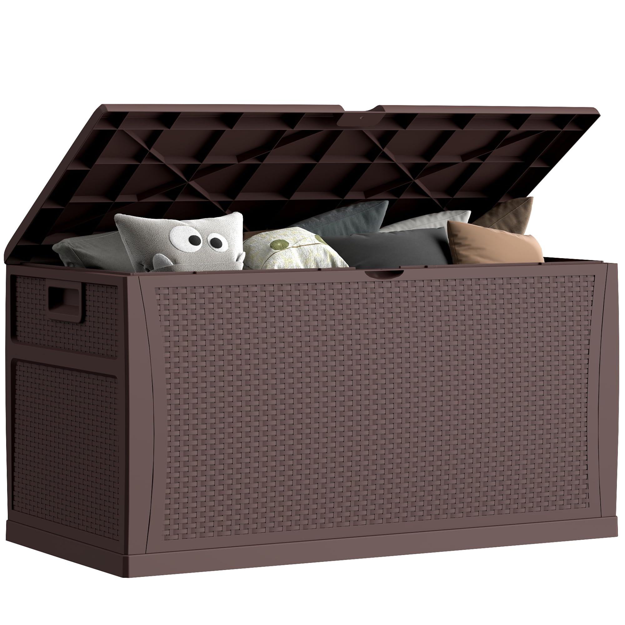 121 Gallon Outdoor Storage Box - Large Lockable Waterproof Deck Box for Patio Cushions, Garden Hoses & Pool Accessories - Durable Resin Rattan Plastic Design - Perfect for Backyard, Deck & Poolside Storage (Brown)