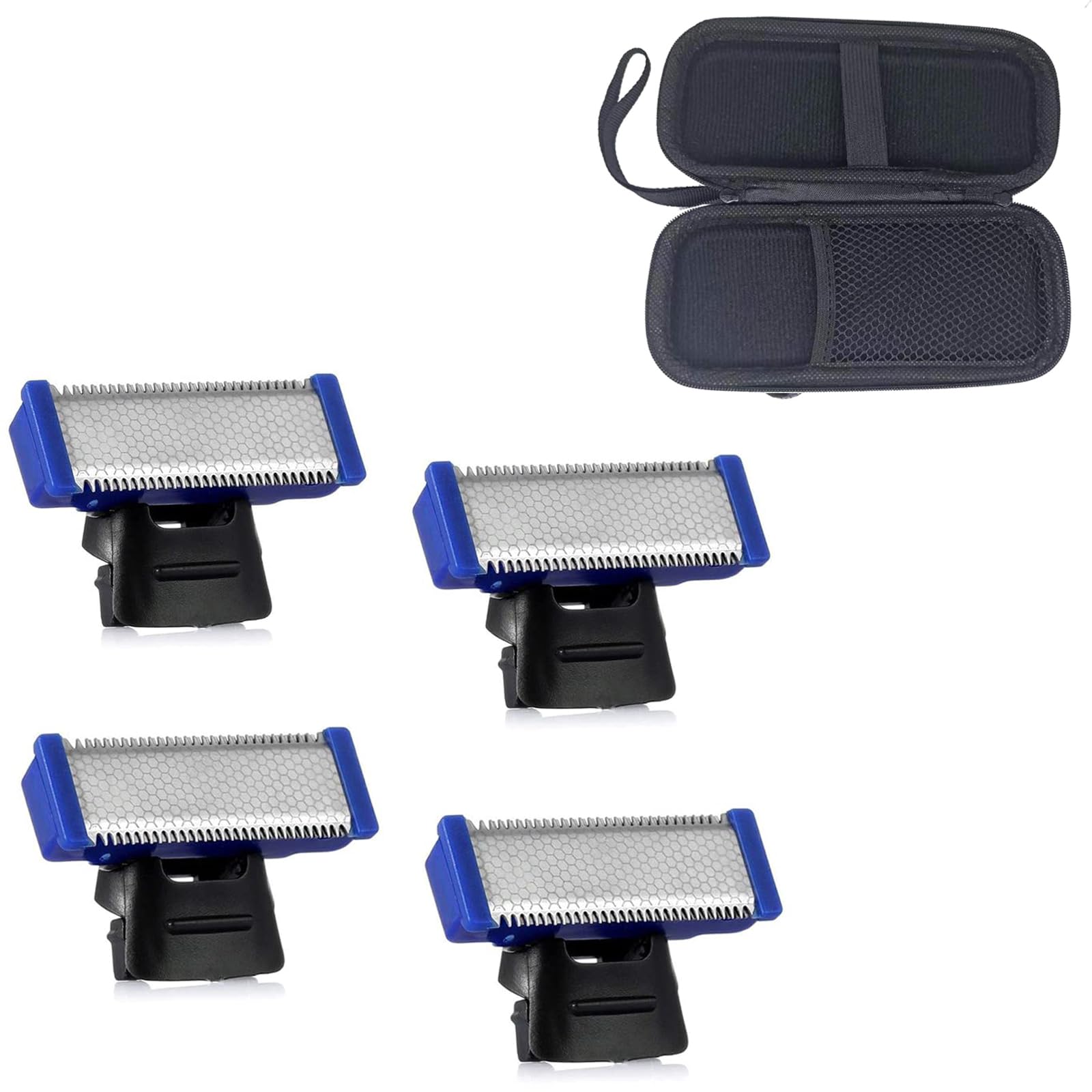 INVODA 4PCS Replacement Razor Blades for Micro Touch Solo Trimmer - Includes 1 Shaver & EVA Travel Case - Perfect for Beard Trimming, Grooming, and Travel Accessories