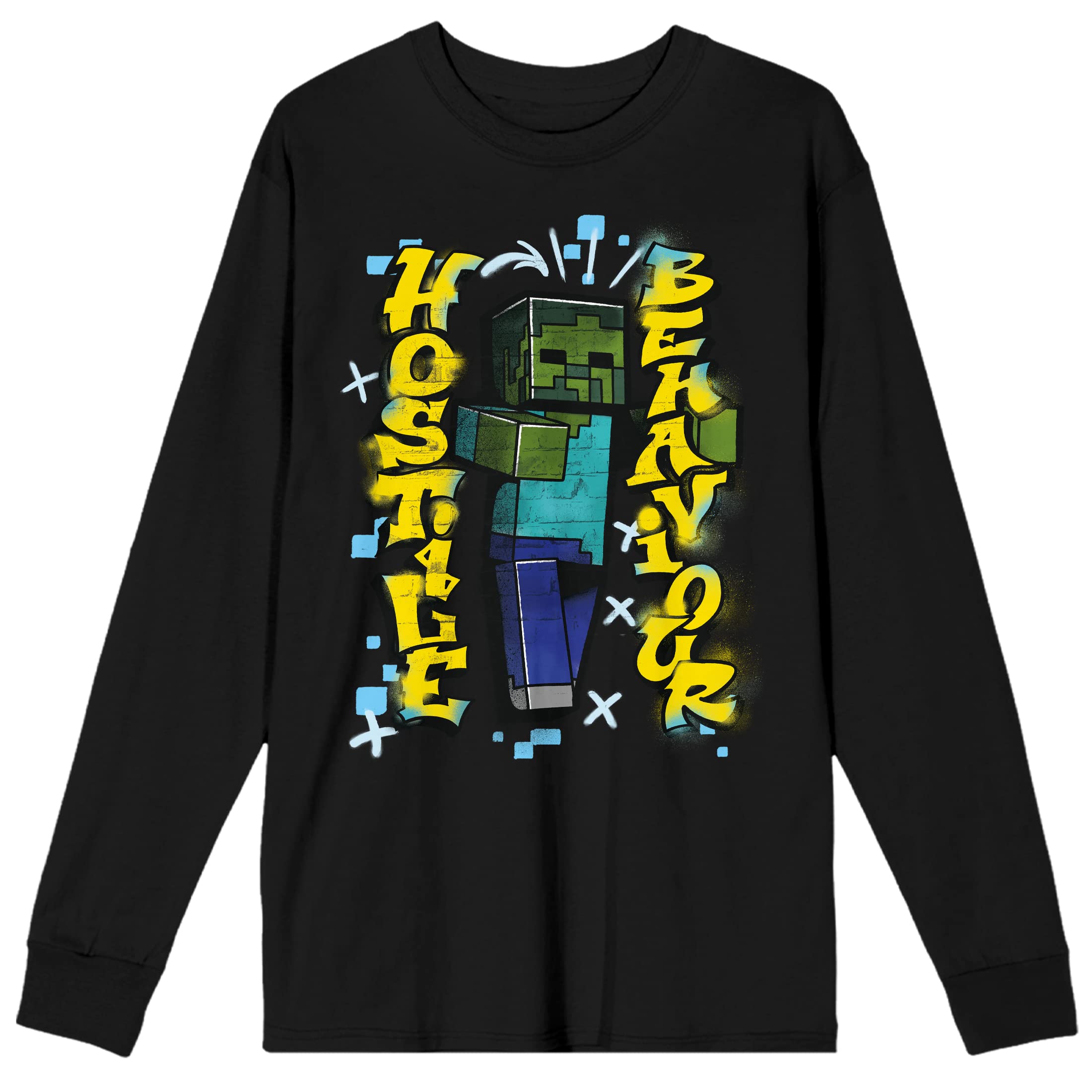 Minecraft Zombie Men's Black Long Sleeve T-Shirt | Official Licensed Gaming Apparel | Perfect for Cosplay, Gaming Events & Casual Wear