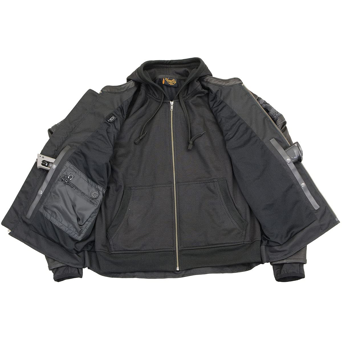 Milwaukee Leather MLM1563 Men's Black Leather Motorcycle Jacket with Reflective Skulls & Hoodie - Scooter Style Biker Jacket for Urban Commuting & Night Riding