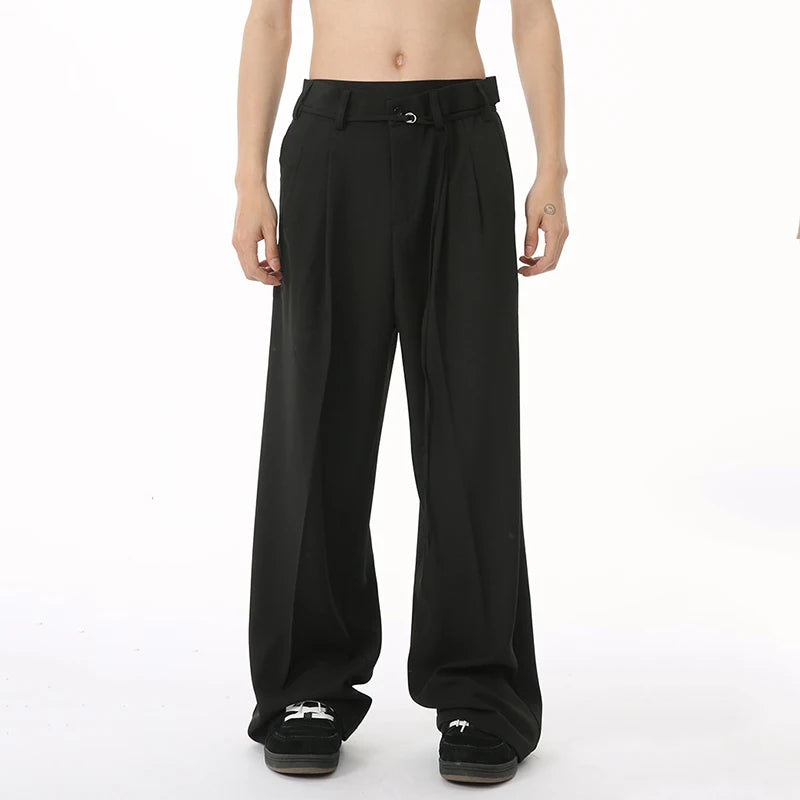 Stylish Men's Autumn Casual Suit Pants - Loose Fit Straight Wide Leg Trousers with Pockets | Korean Fashion | Office Wear & Smart Casual Outfits (Model 9C6951)