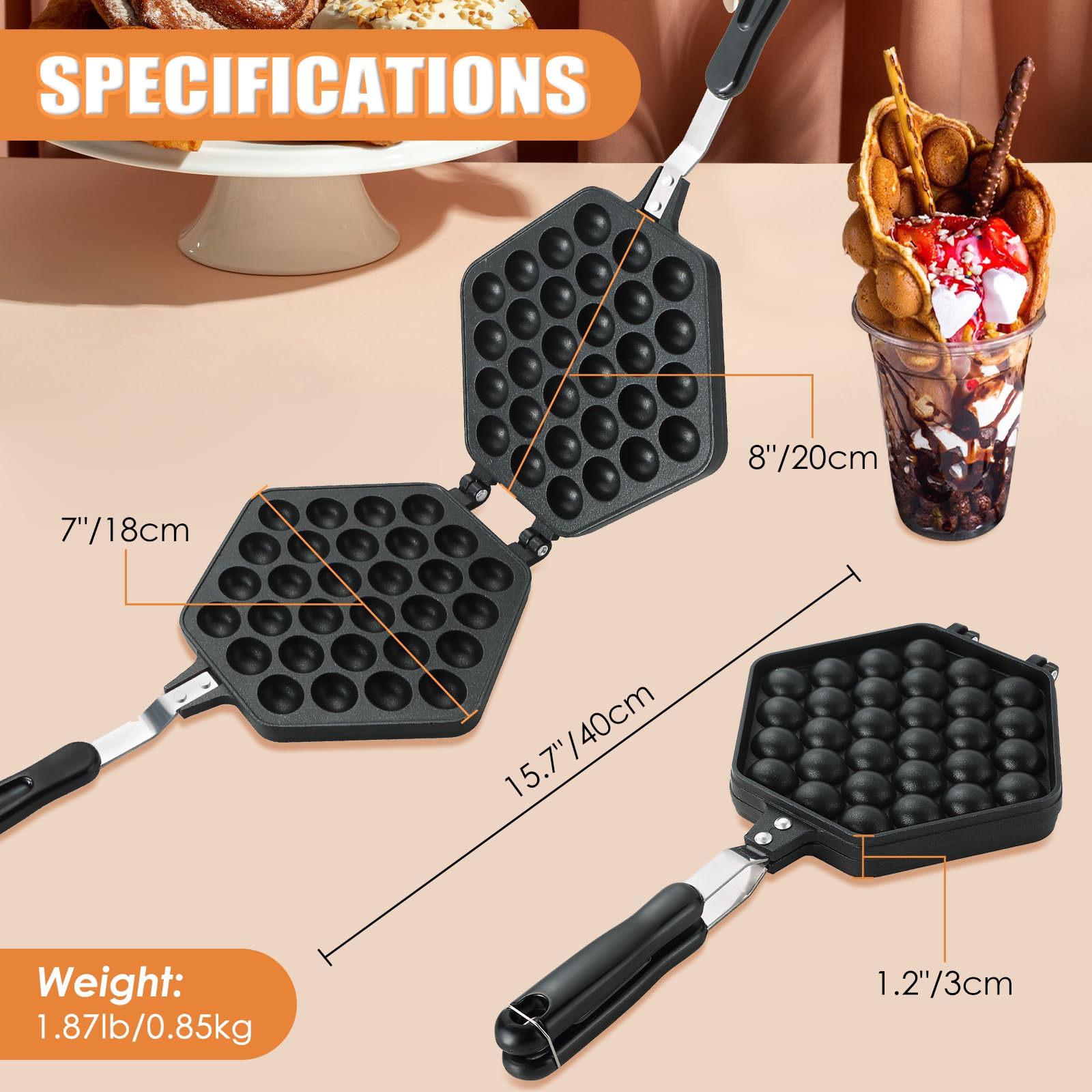 **Maopiner Bubble Waffle Maker - Non-Stick Double-Sided Egg Waffle Pan for Breakfast, Desserts & Snacks - Perfect for Home, Cafe, Restaurant & Cake Shops**    *(Use for homemade bubble waffles, street-style snacks, party desserts, or café menu additions!)*