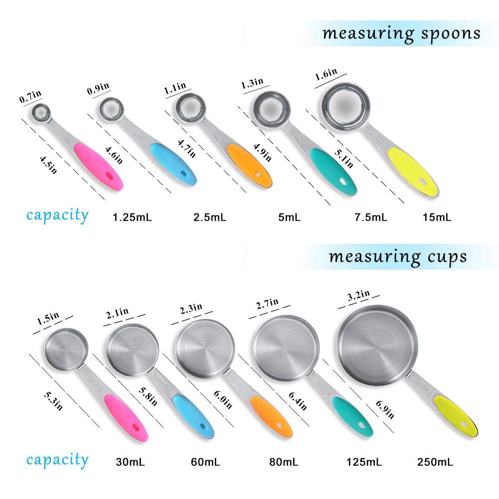 Premium 12-Piece Stainless Steel Measuring Cups and Spoons Set - 5 Measuring Cups, 5 Measuring Spoons & 2 Round Rings - Essential Kitchen Tools for Baking, Cooking and Meal Prep